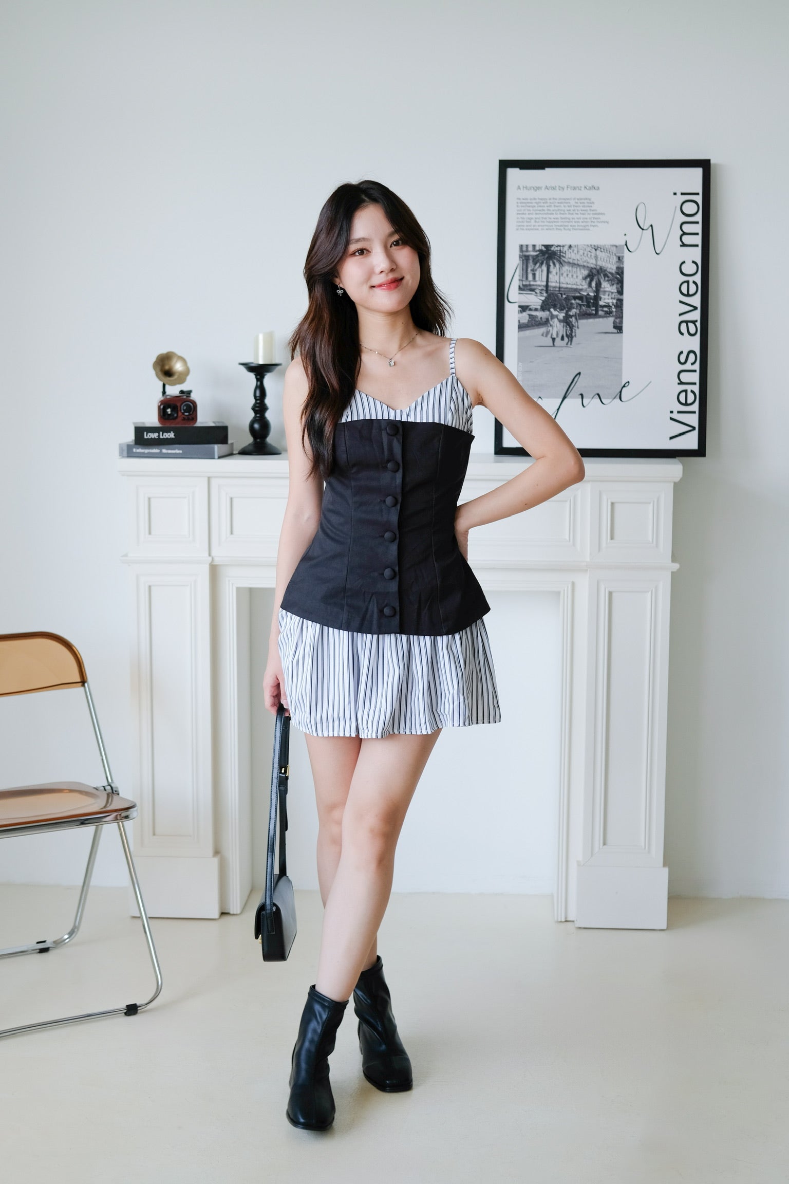 Camie Stripes Contrast Dress (Black Stripes)