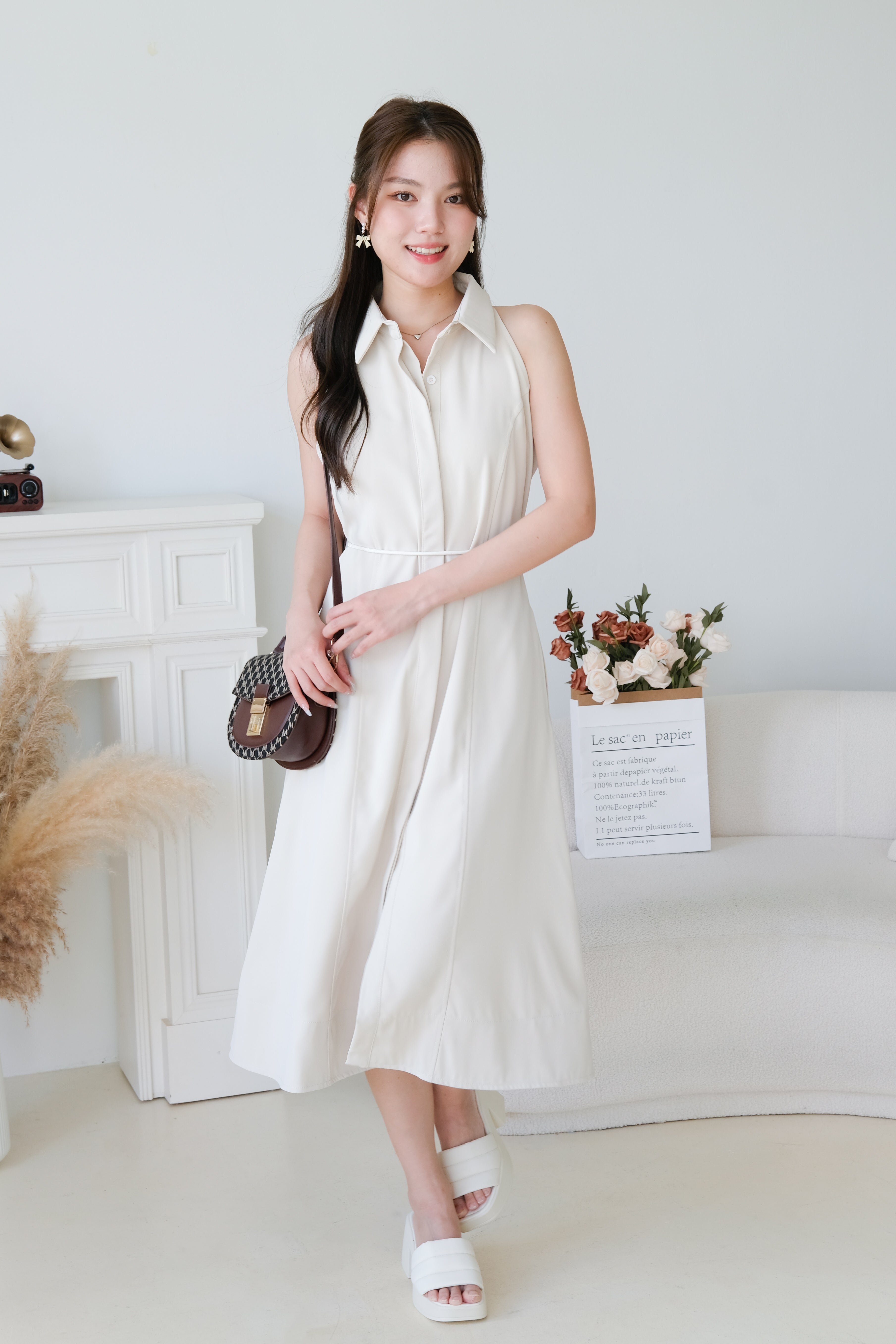 Eletta Collared A Line Dress (Cream)