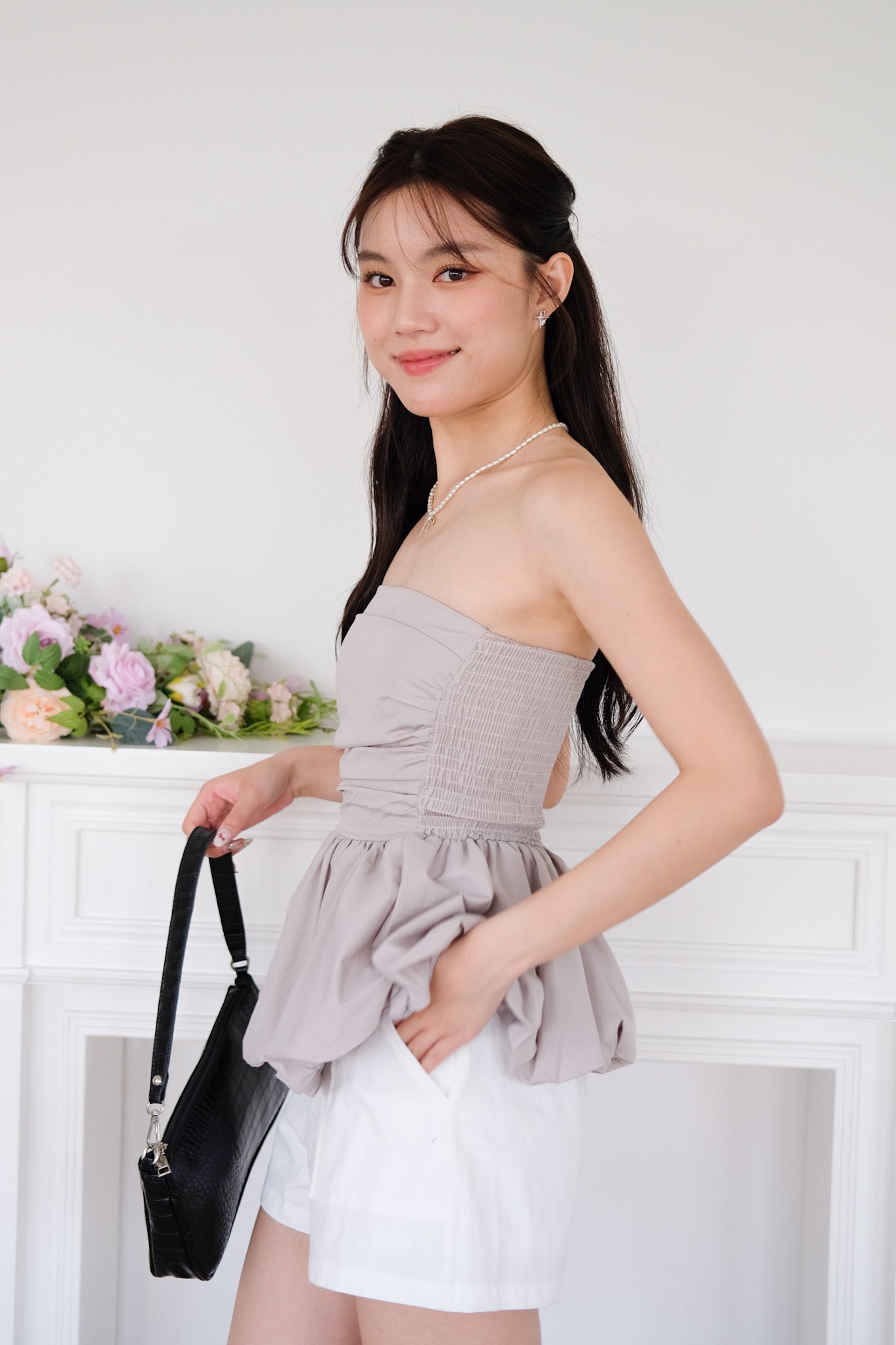 Reiko Peplum Tube Top (Light Grey)
