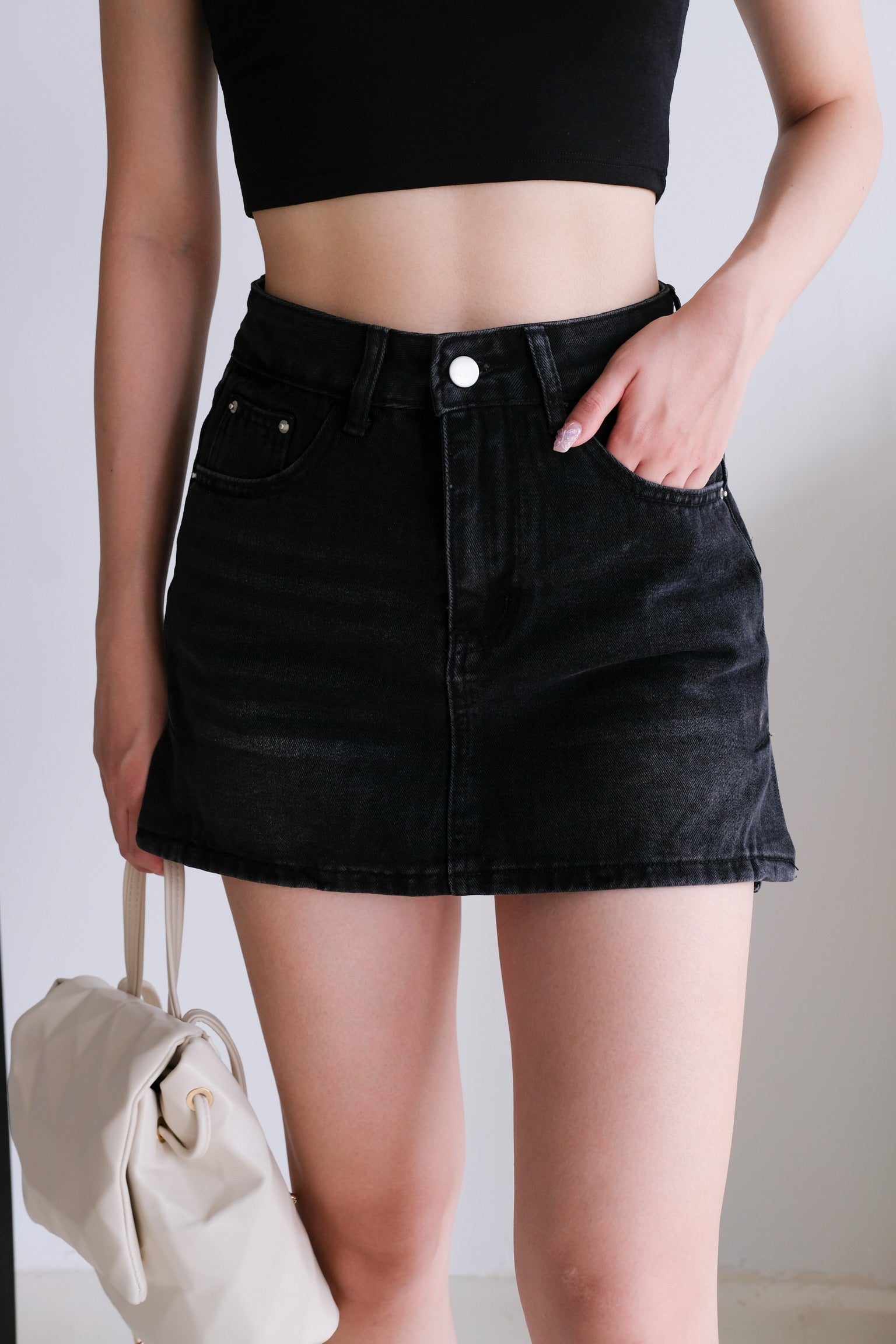 Jordyn Denim Skorts (Dark Grey)