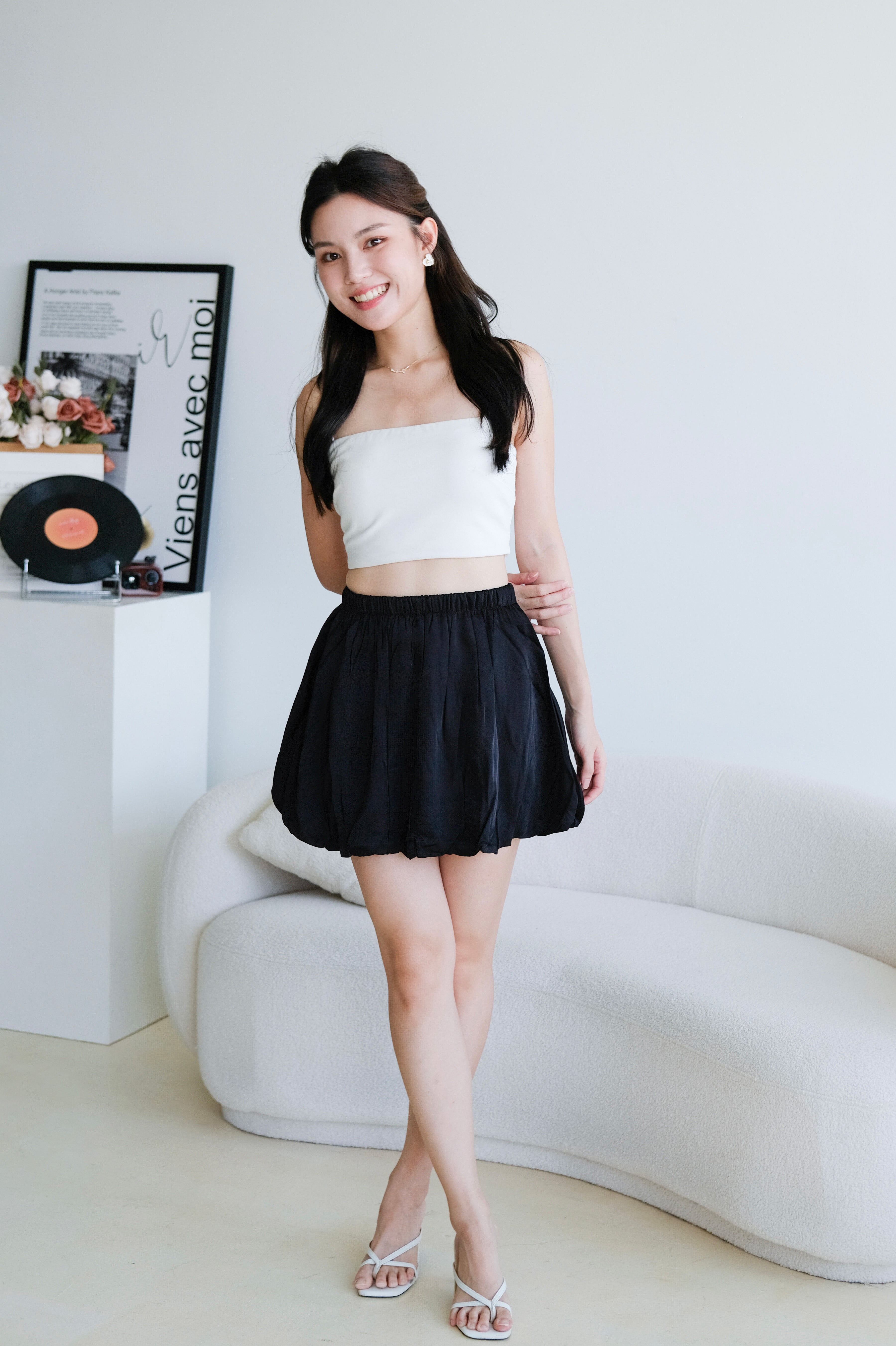 Lisa Bubble Satin Skirt (Black)