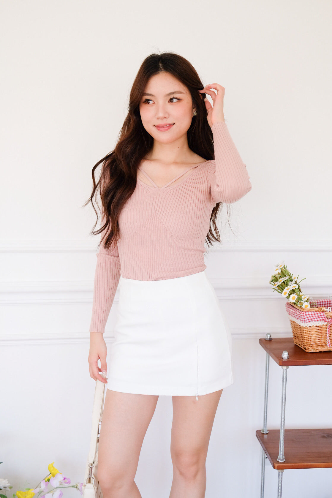 Tristan V Line Sculpted Long Sleeves Top (Blush Pink)