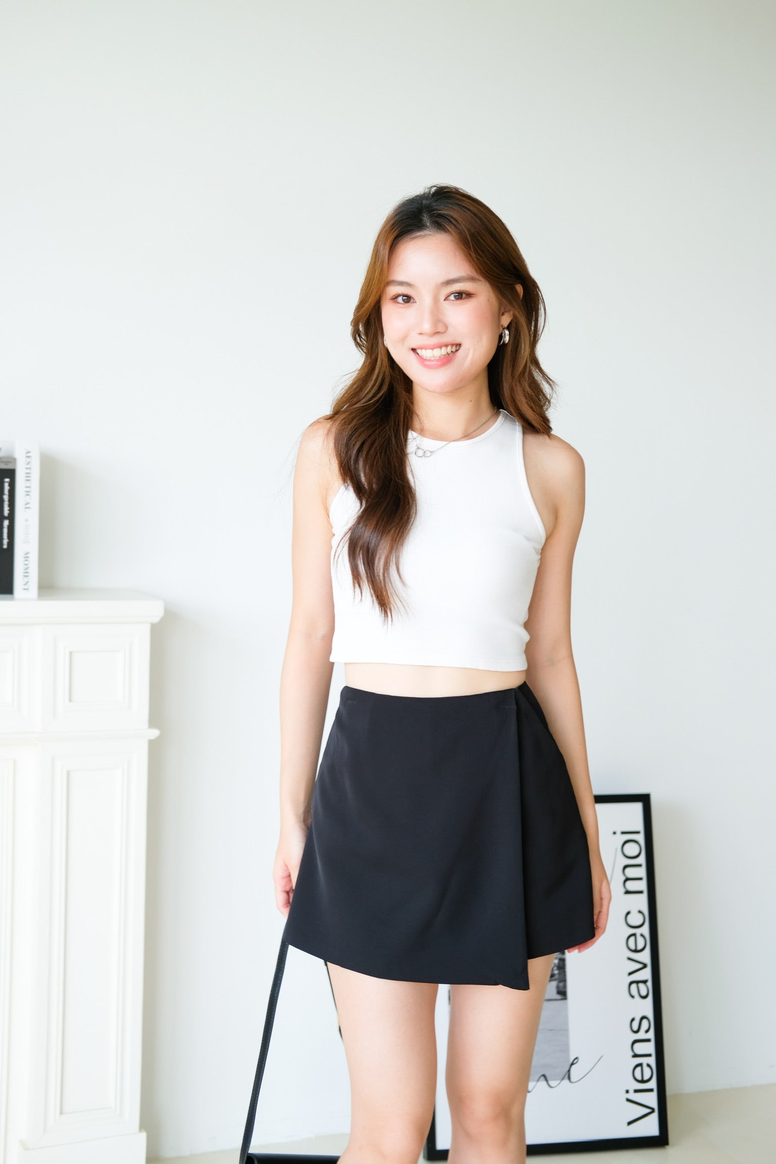 Arden Wrapped Elastic Waist Skorts (Black)