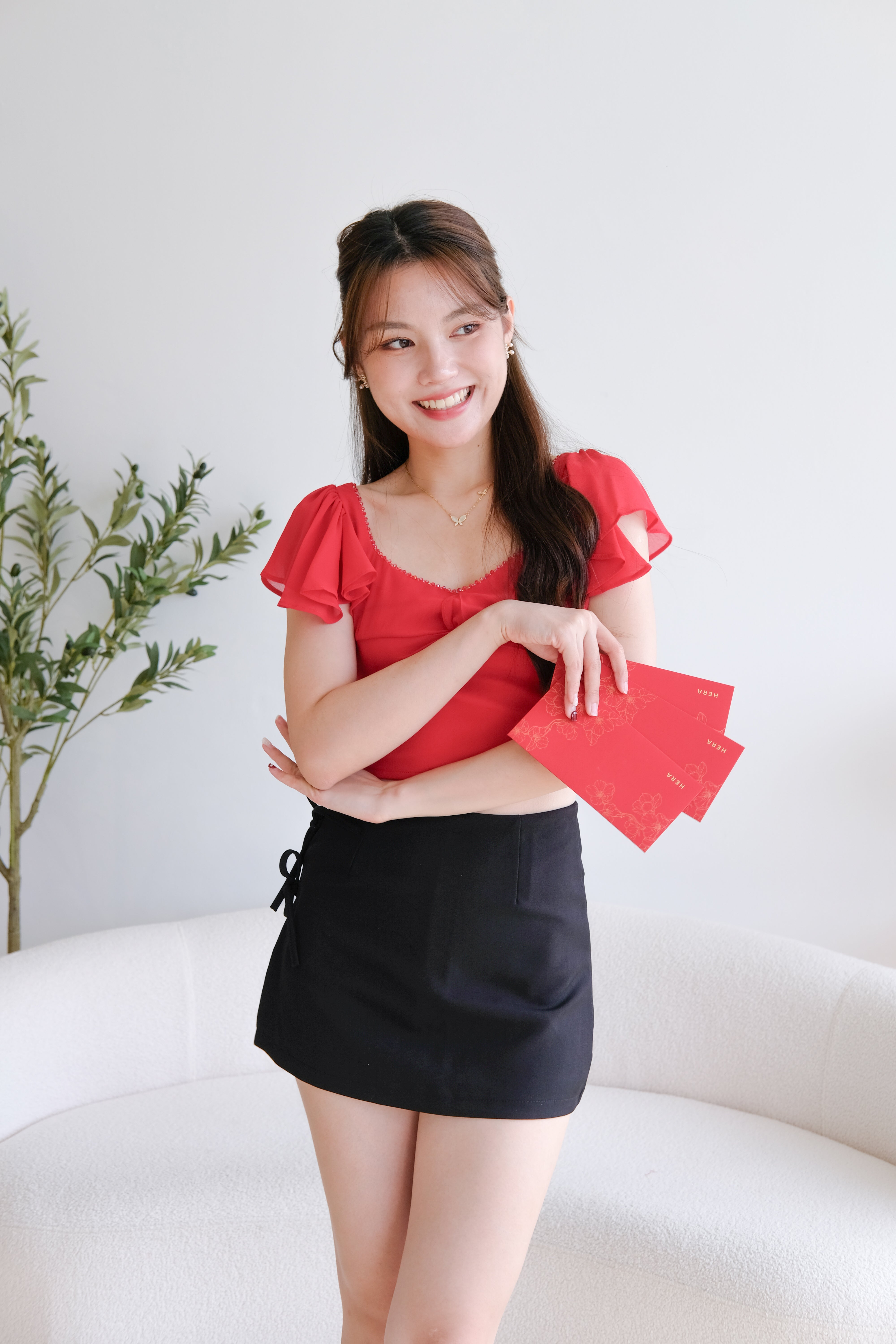 Lisette Flutter Crop Top (Red)