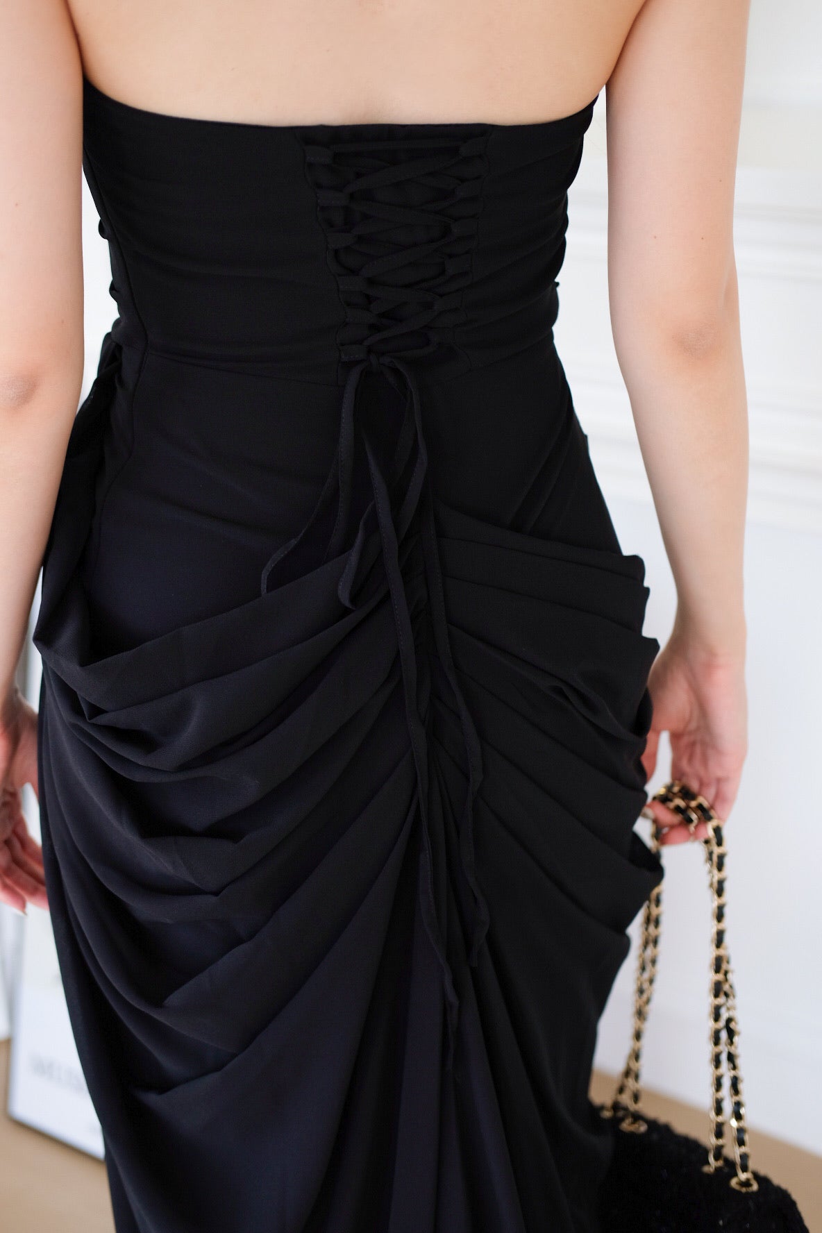 Seraphina Tube Corset Slit Maxi Dress (Black)