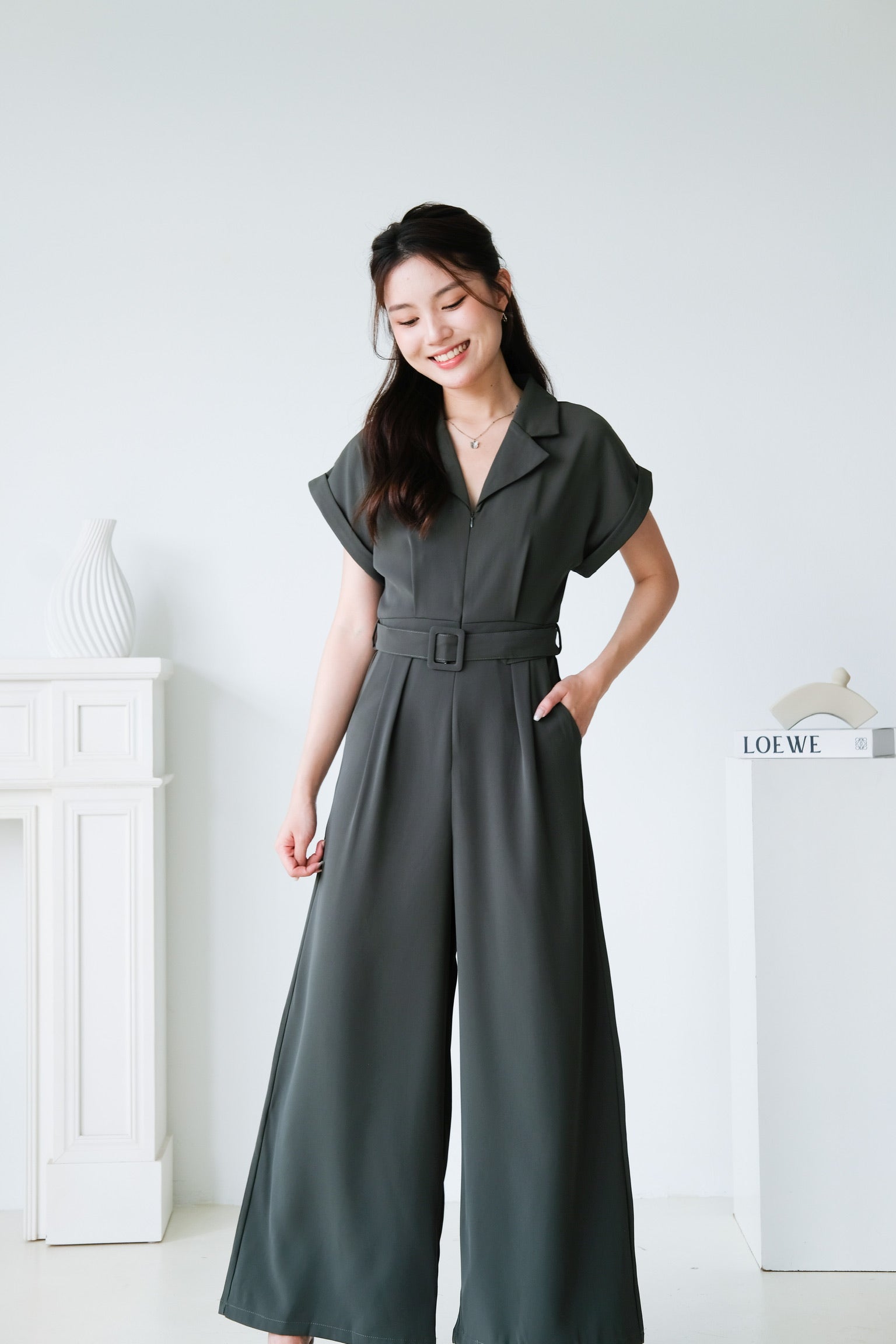 Simone Straight Leg Jumpsuit (Army Green)