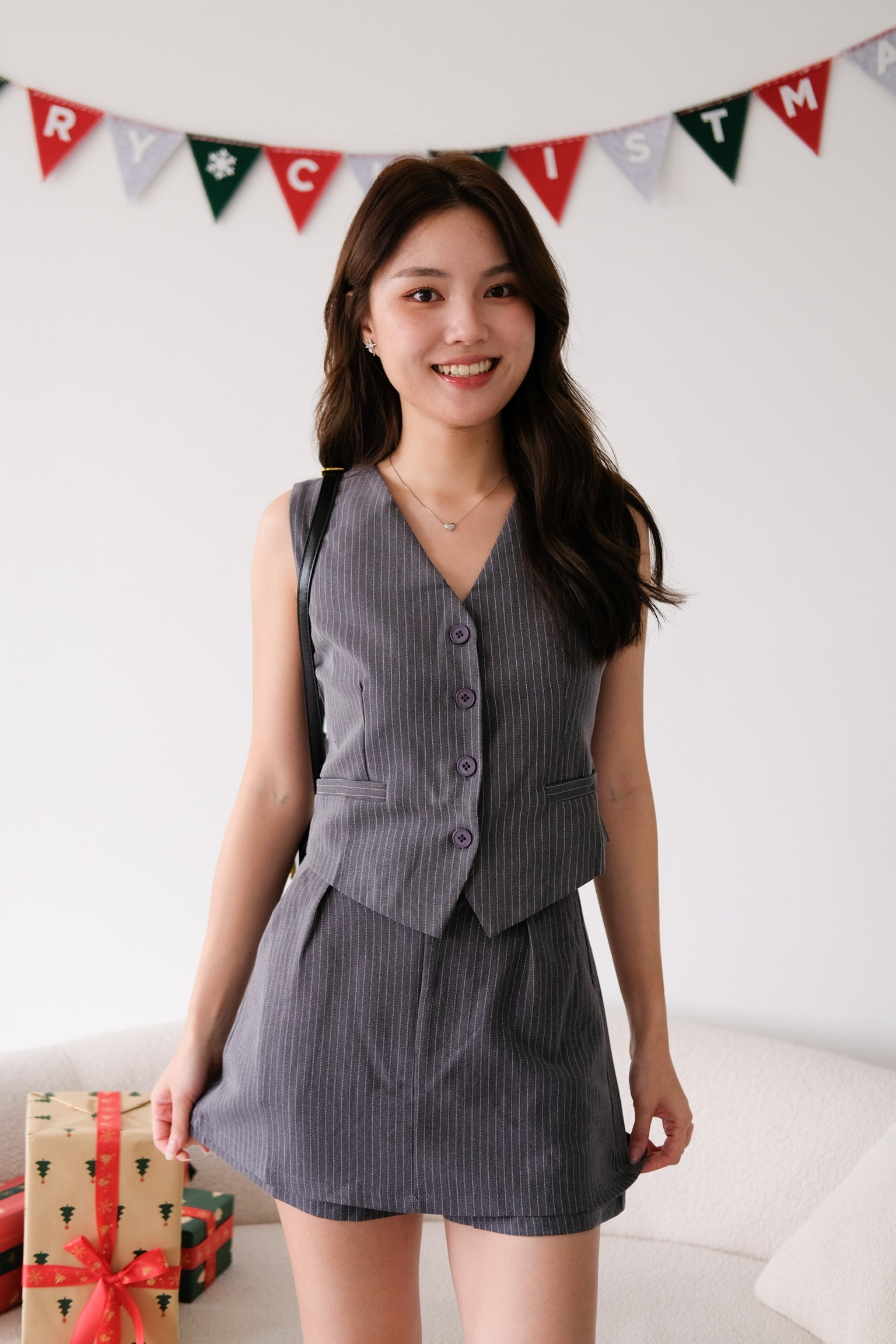 Monroe Pinstripe Vest Set (Dark Grey)