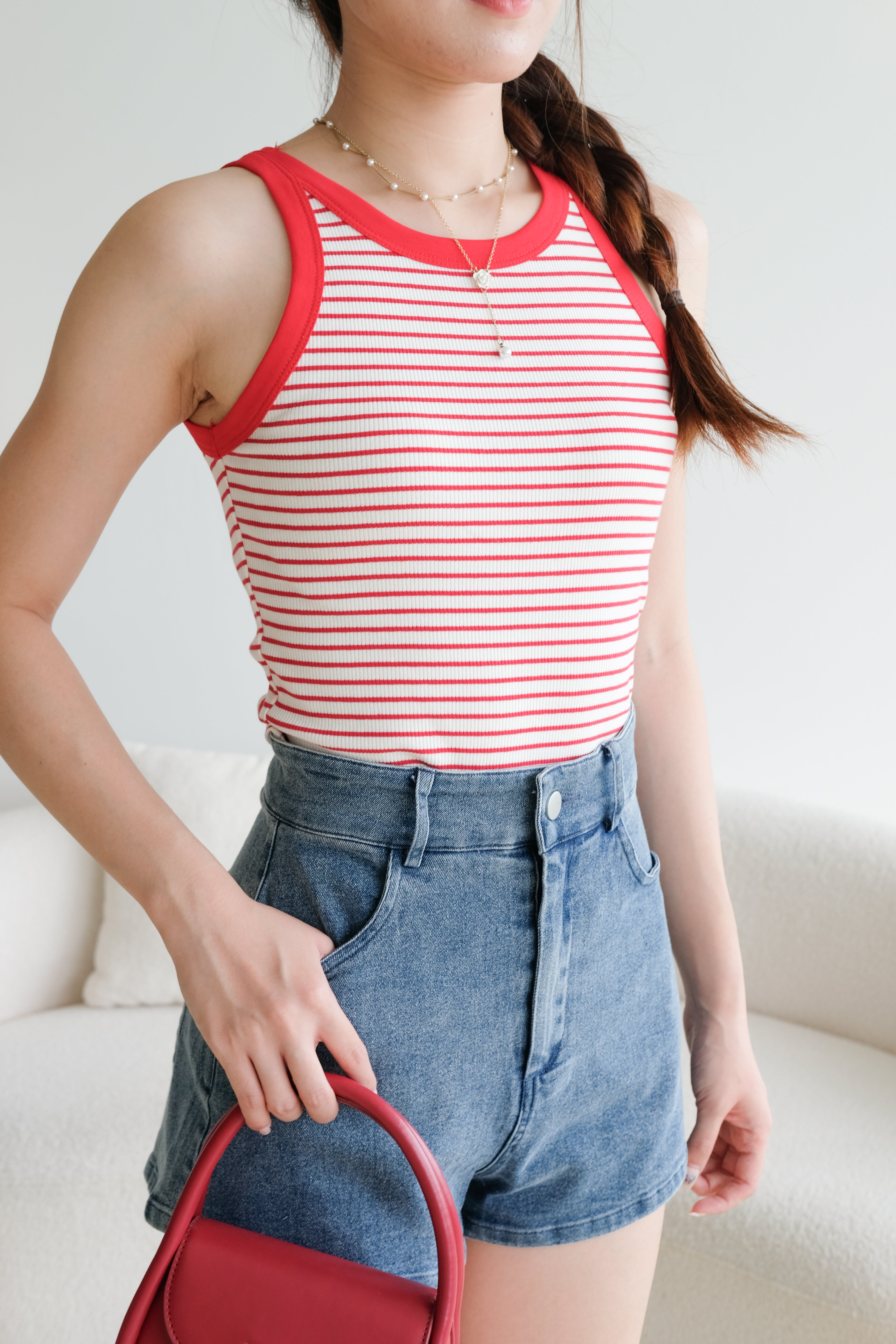 Harper Contrast Halter Crop (Red Stripes)