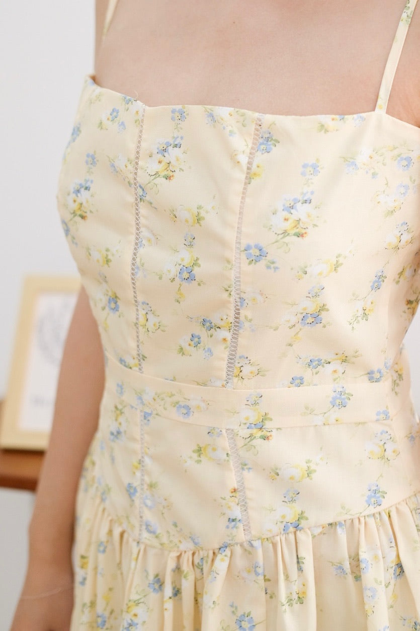 Yellow Floral Corset Strap Dress