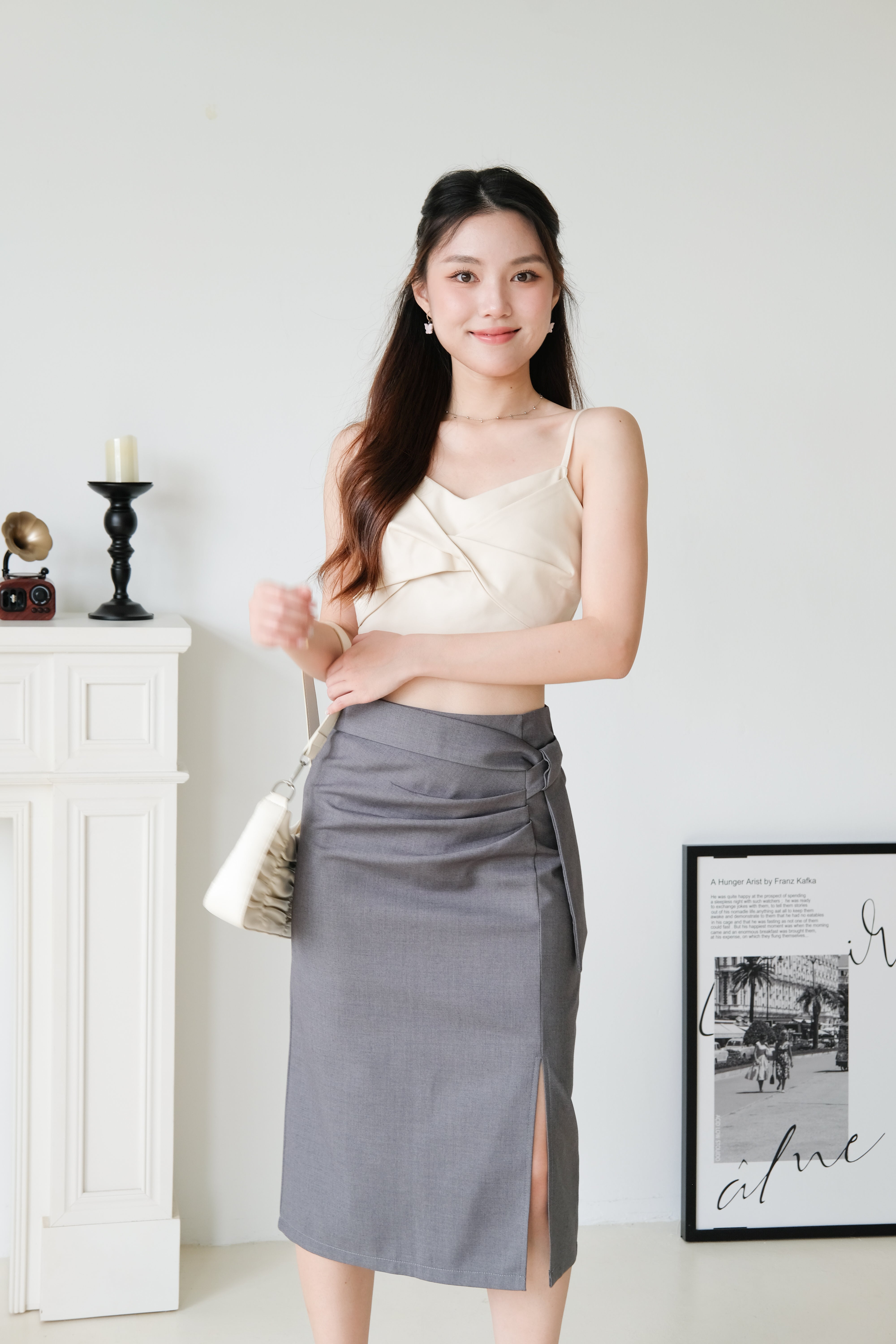 Addie Side Ruched Pencil Skirt (Grey)