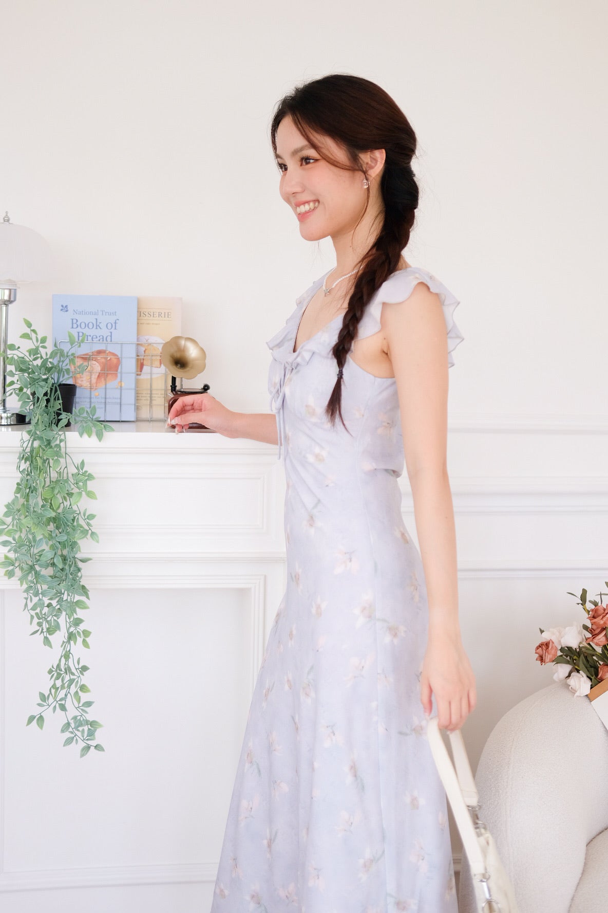 Callie Tie Front Floral Maxi Dress (Pale Purple)