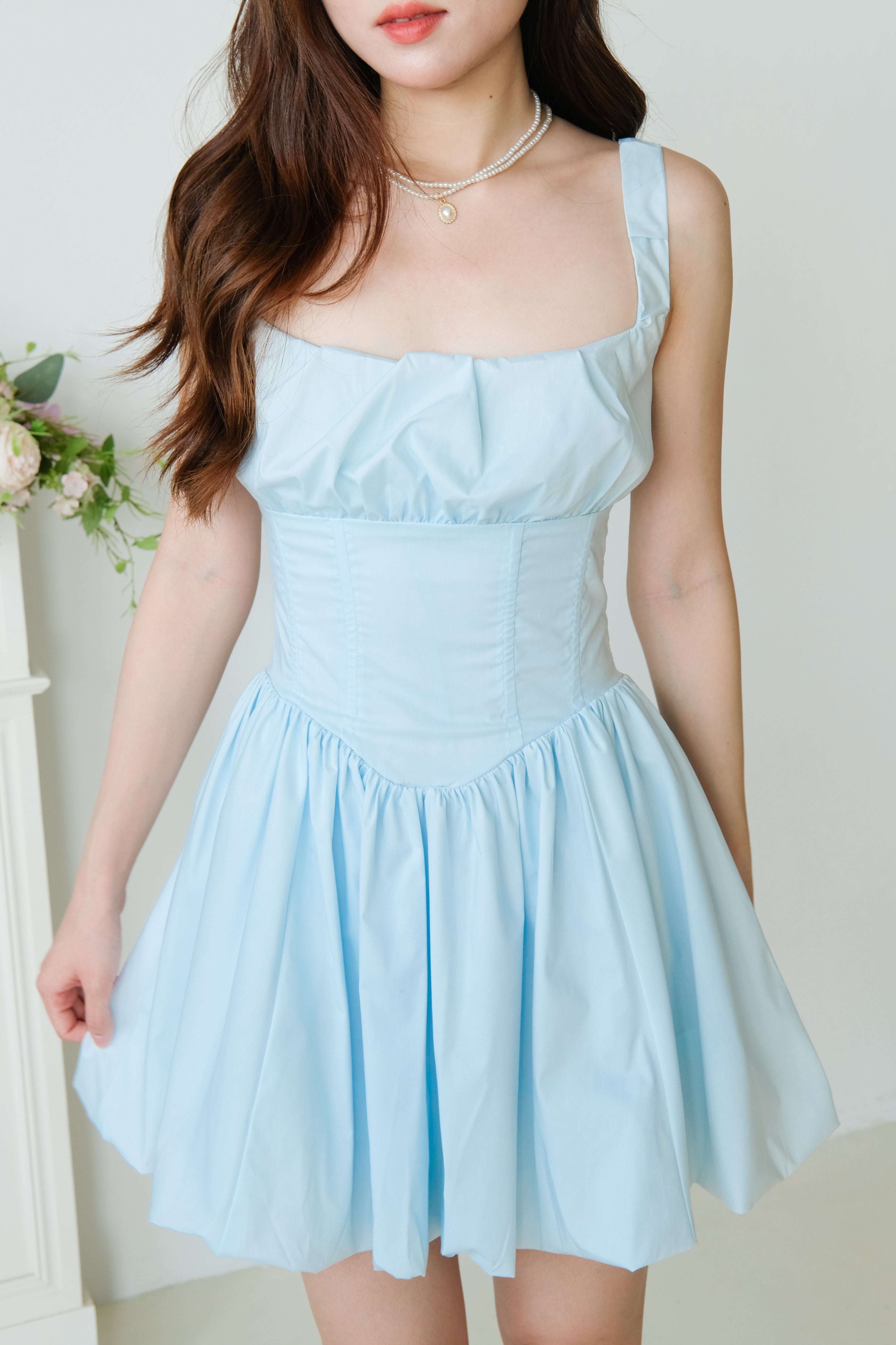 Carine Ruched Bubble Dress (Bluebell)