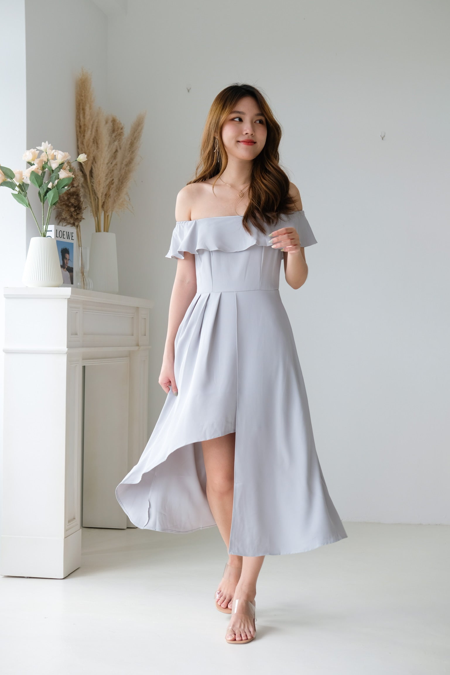 Danielle Ruffle Asymmetrical Maxi Dress (Sage)