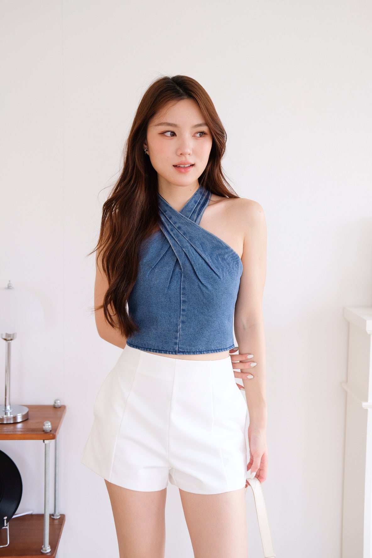 Veda Padded Halter Denim Crop Top (Dark Denim) [ ETA 16 Oct ]