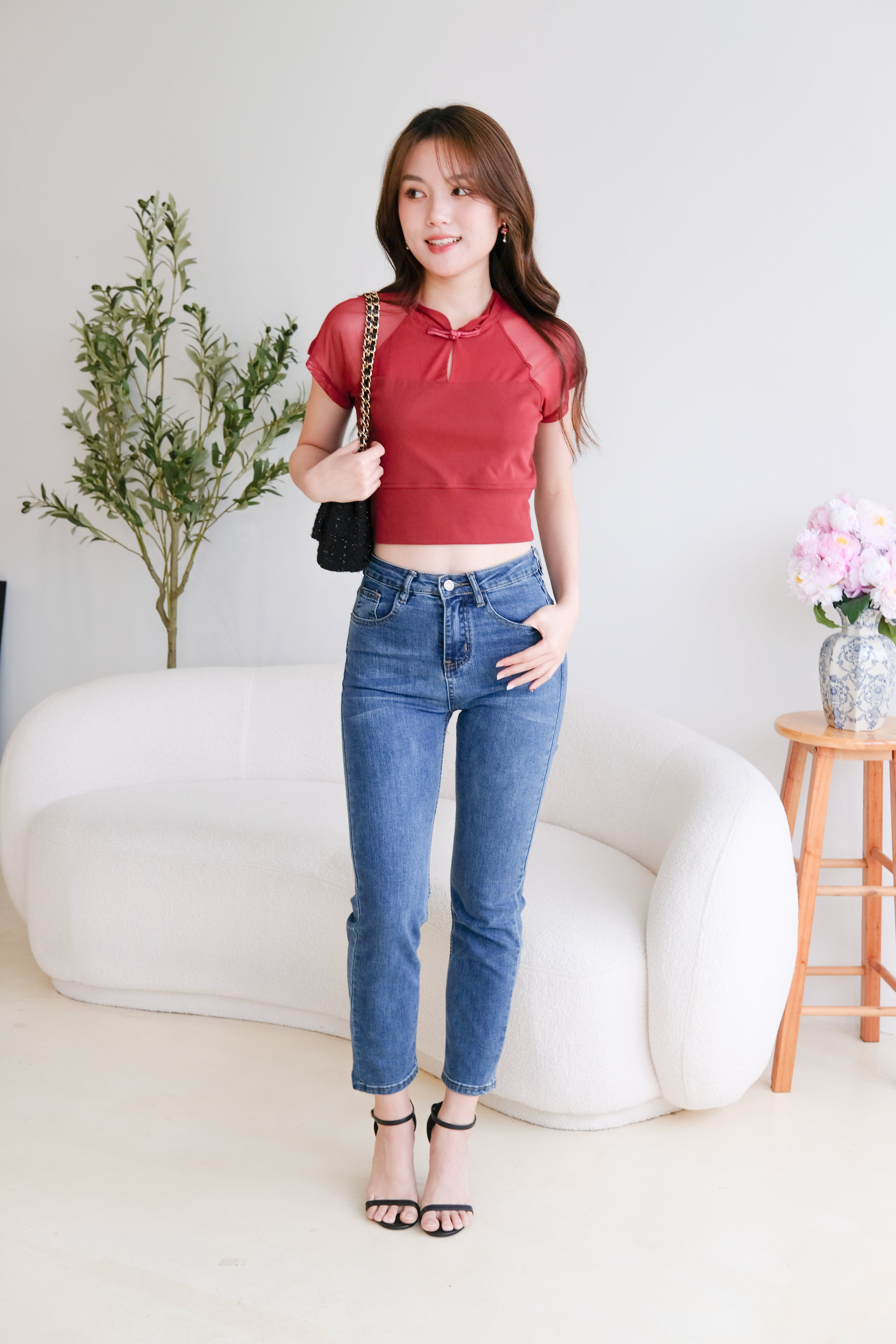 En Basic Cheongsam Top (Maroon)