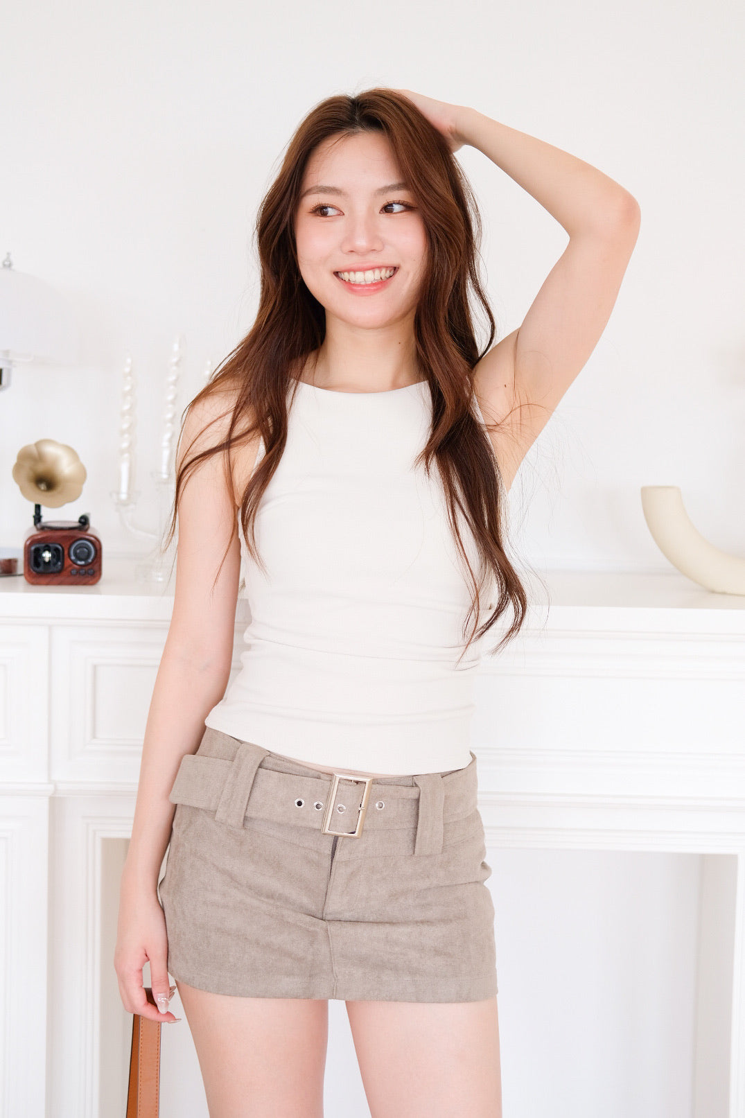Elodie Boatneck Ruched Top (Oat Beige)