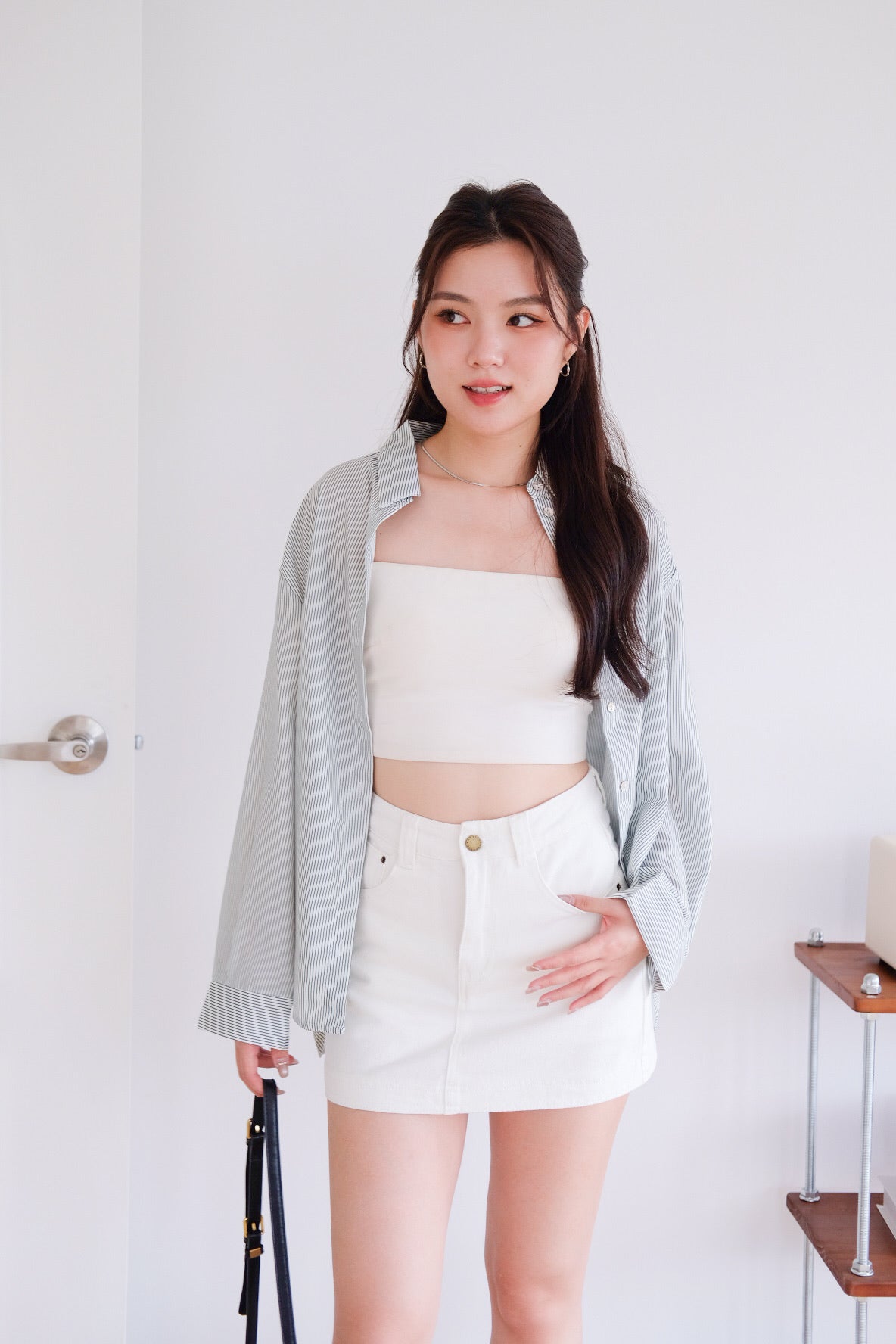 Downtown Oversized Shirt (Soft Green Stripes)