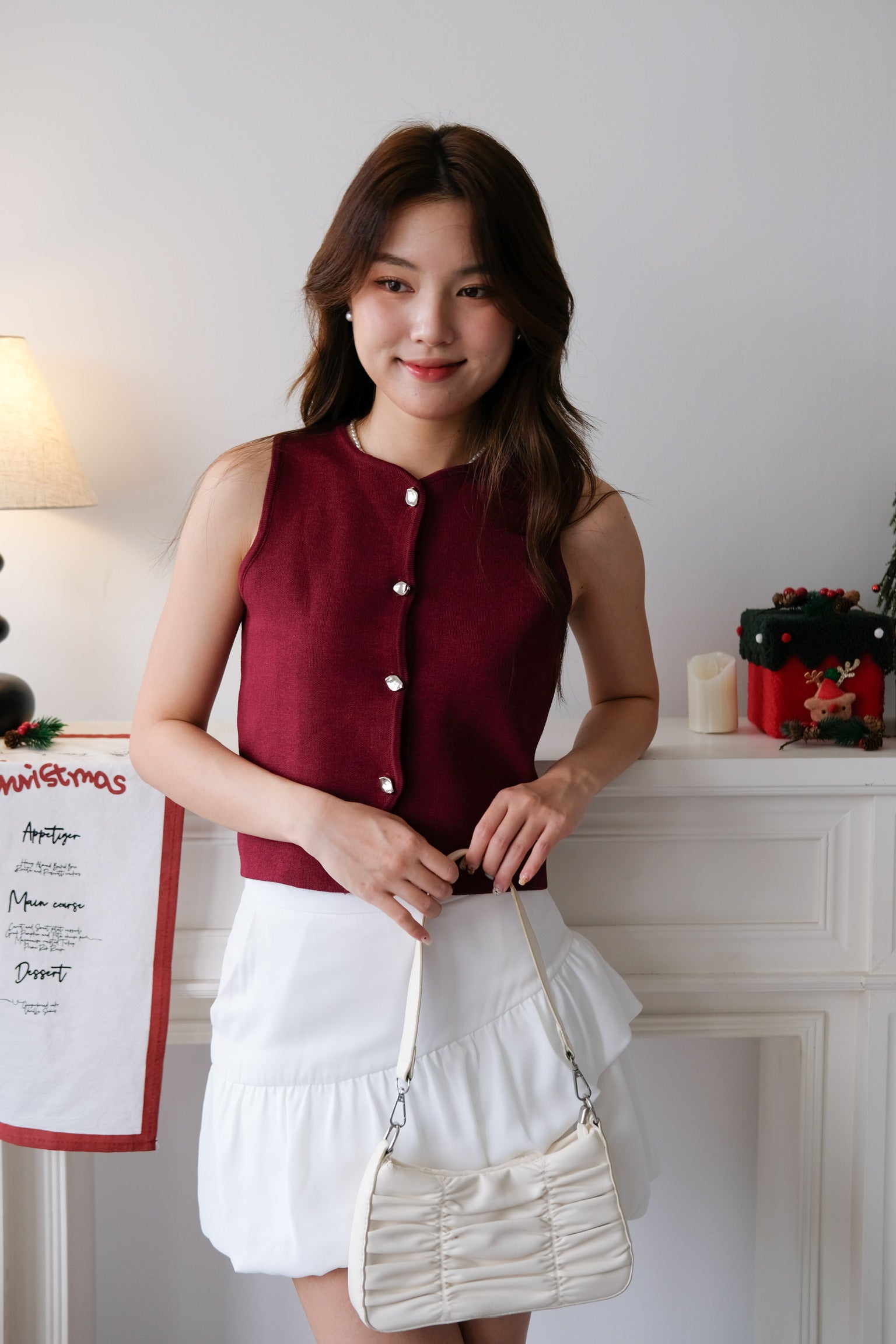 Zola Button Vest Top (Wine)