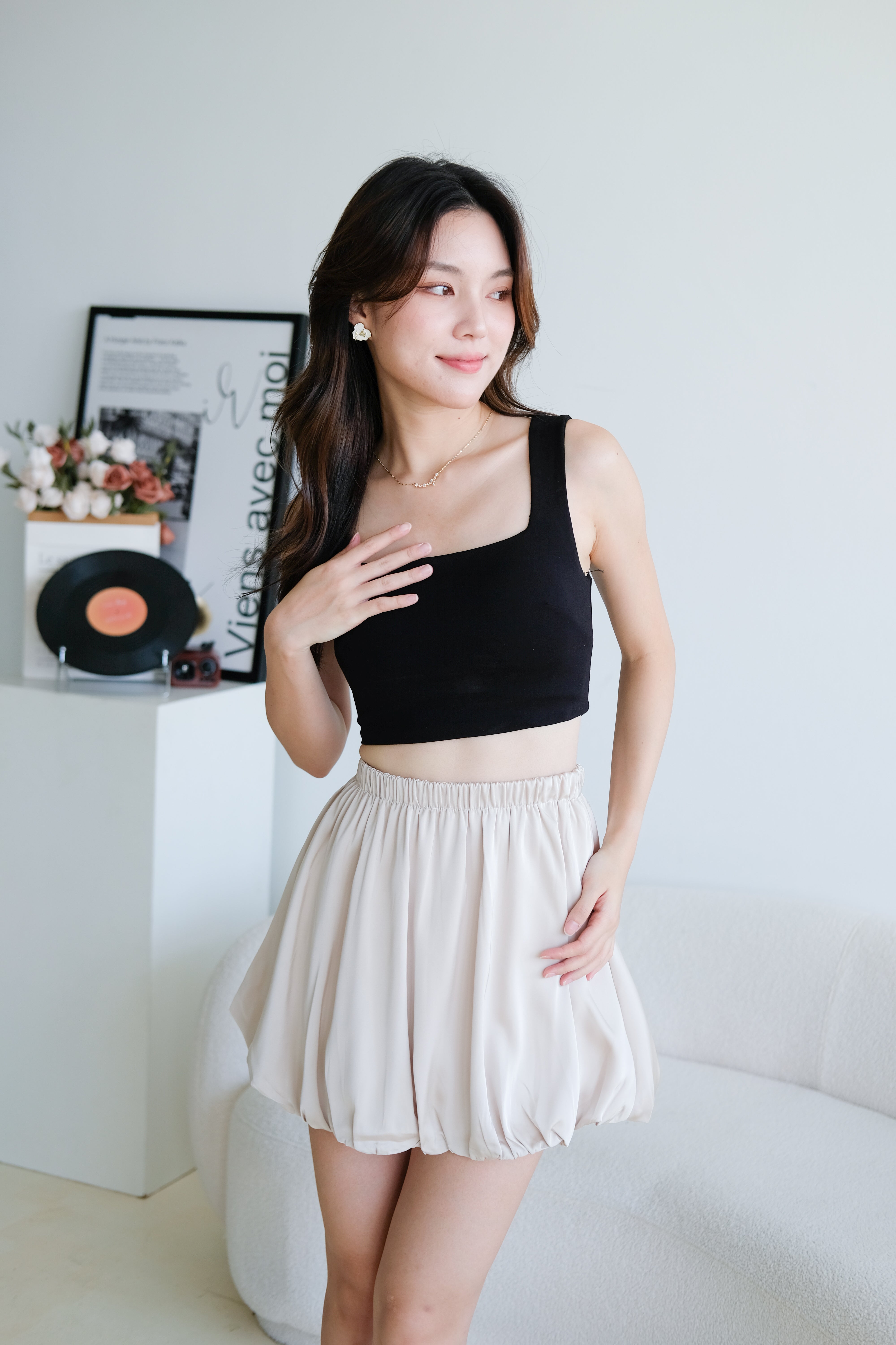 Lisa Bubble Satin Skirt (Champagne)