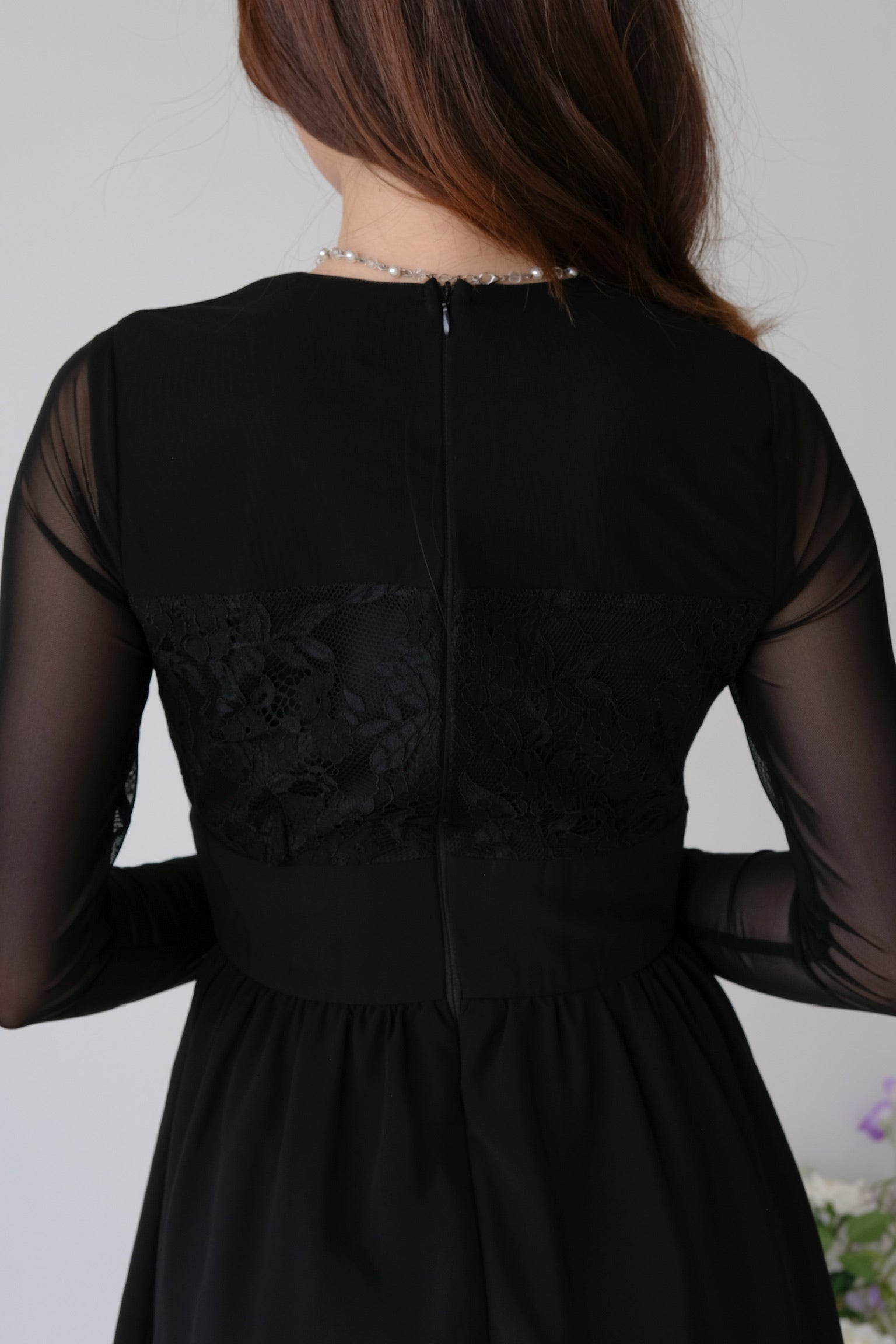 Casslene Long Sleeves Lace Dress (Black)