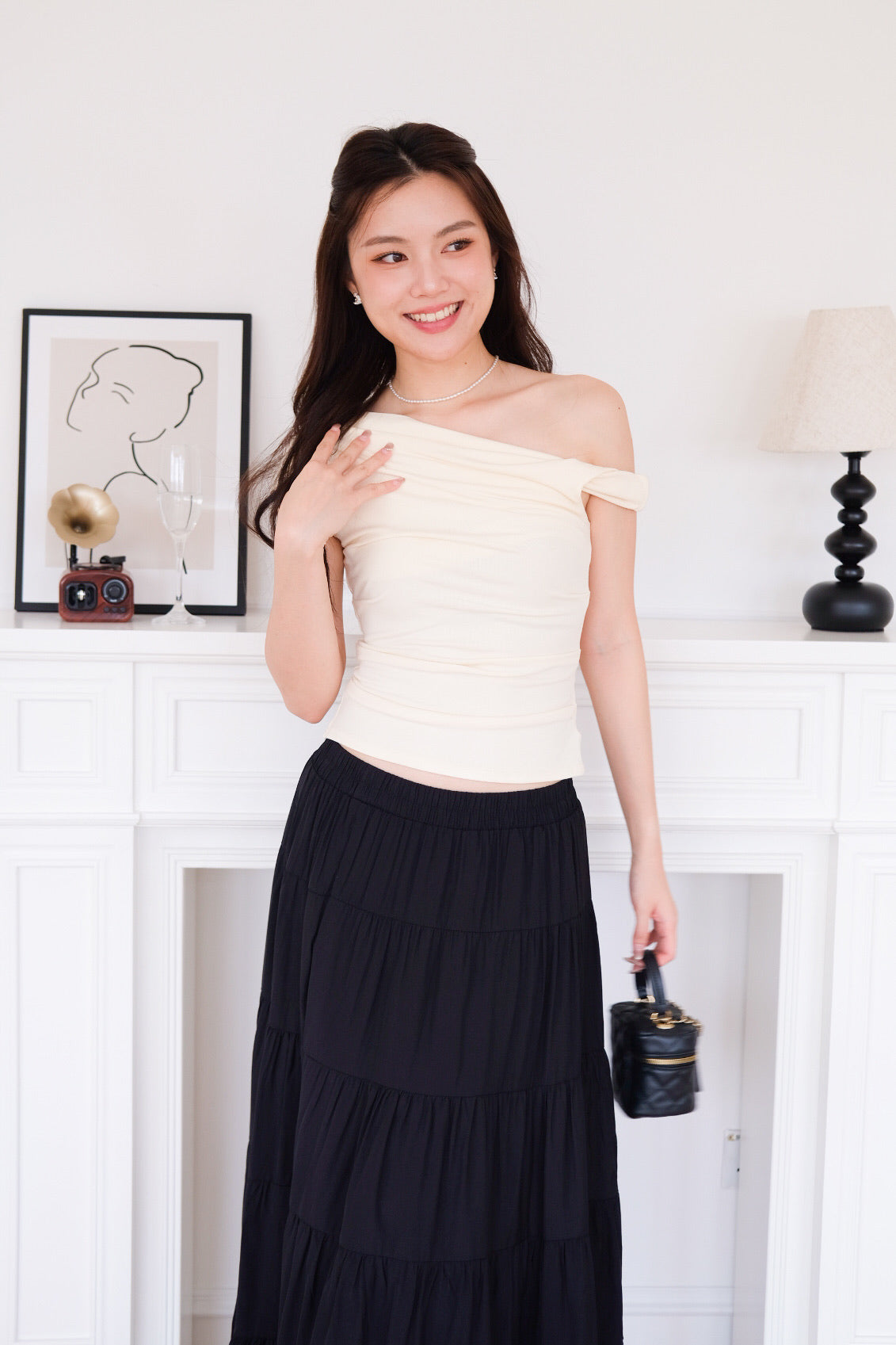 Deborah One Shoulder Ruched Top (Pale Yellow)