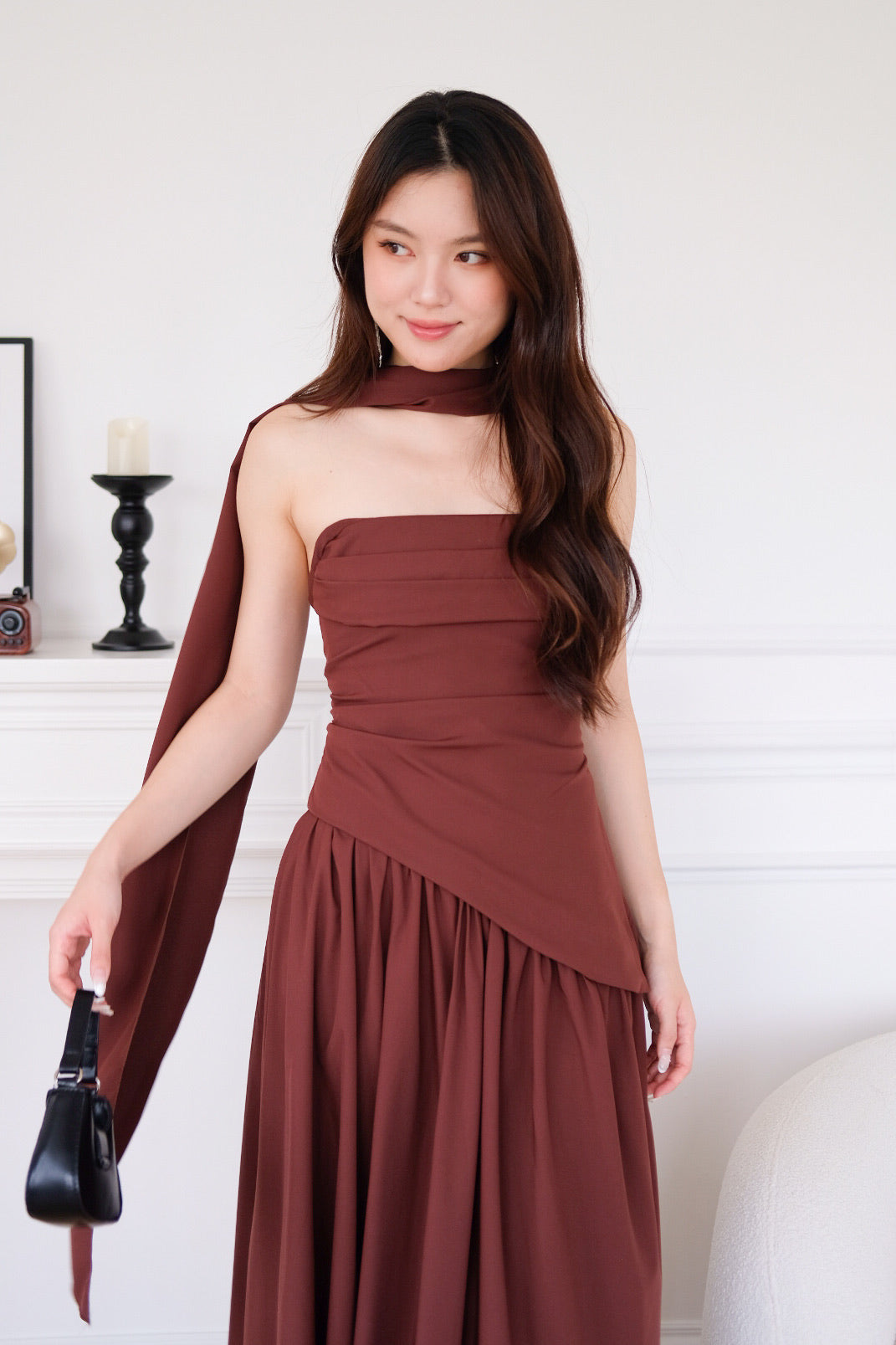 Kellie Asymmetrical Tube Maxi Dress (Mocha)
