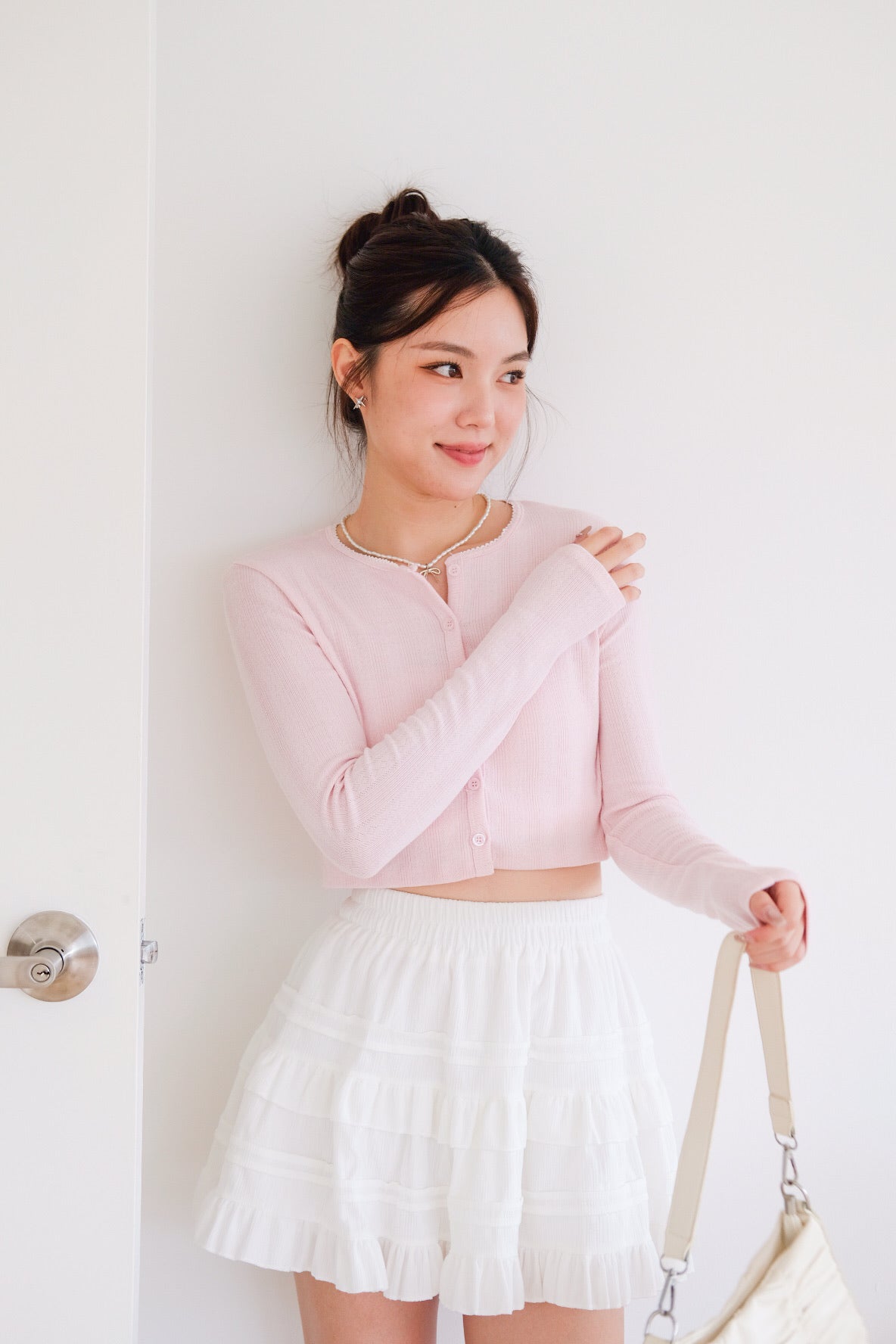 Danielle Cropped Cardigan (Light Pink)