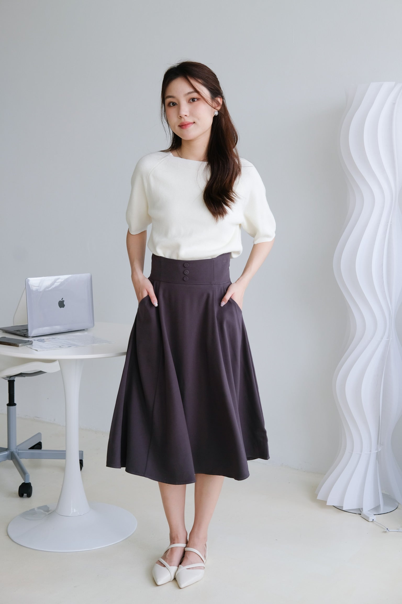 Donna Pocket A Line Midi Skirt (Steel grey)