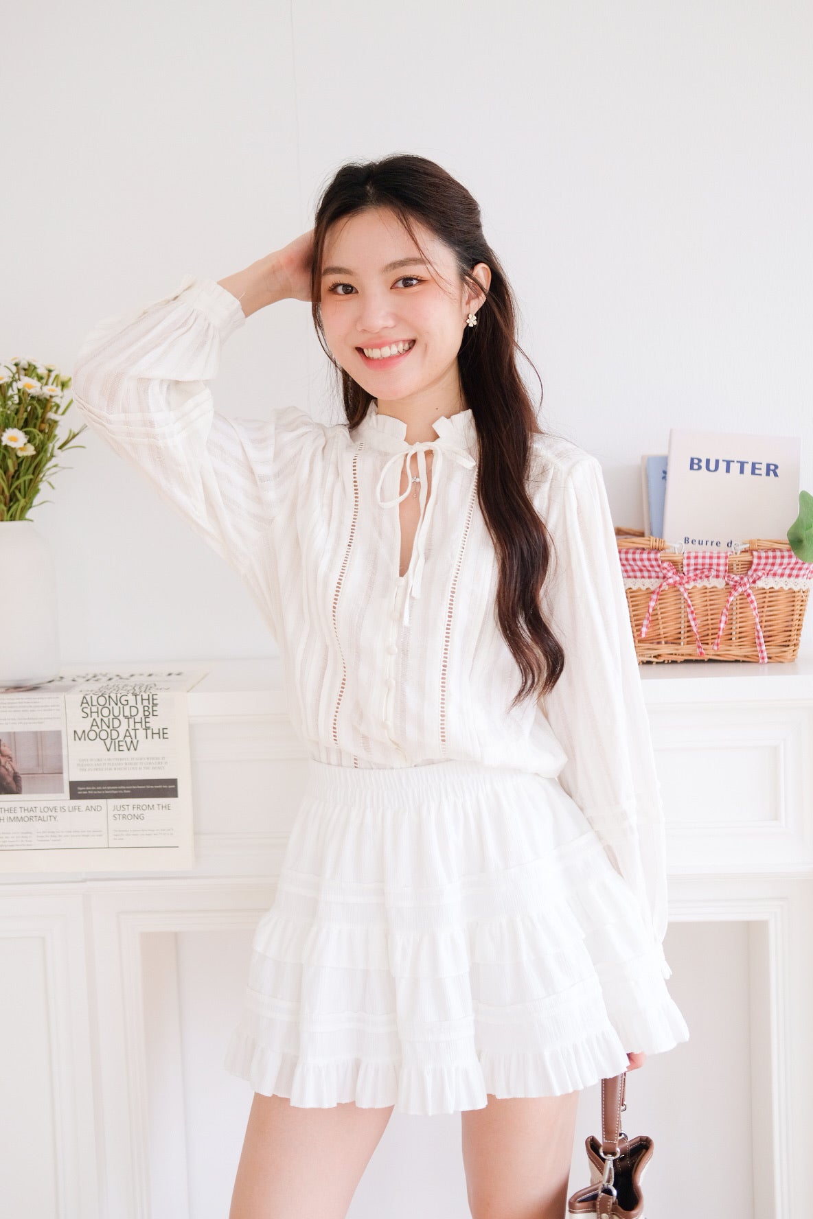 Solea Boho Pleated Blouse (Cream)