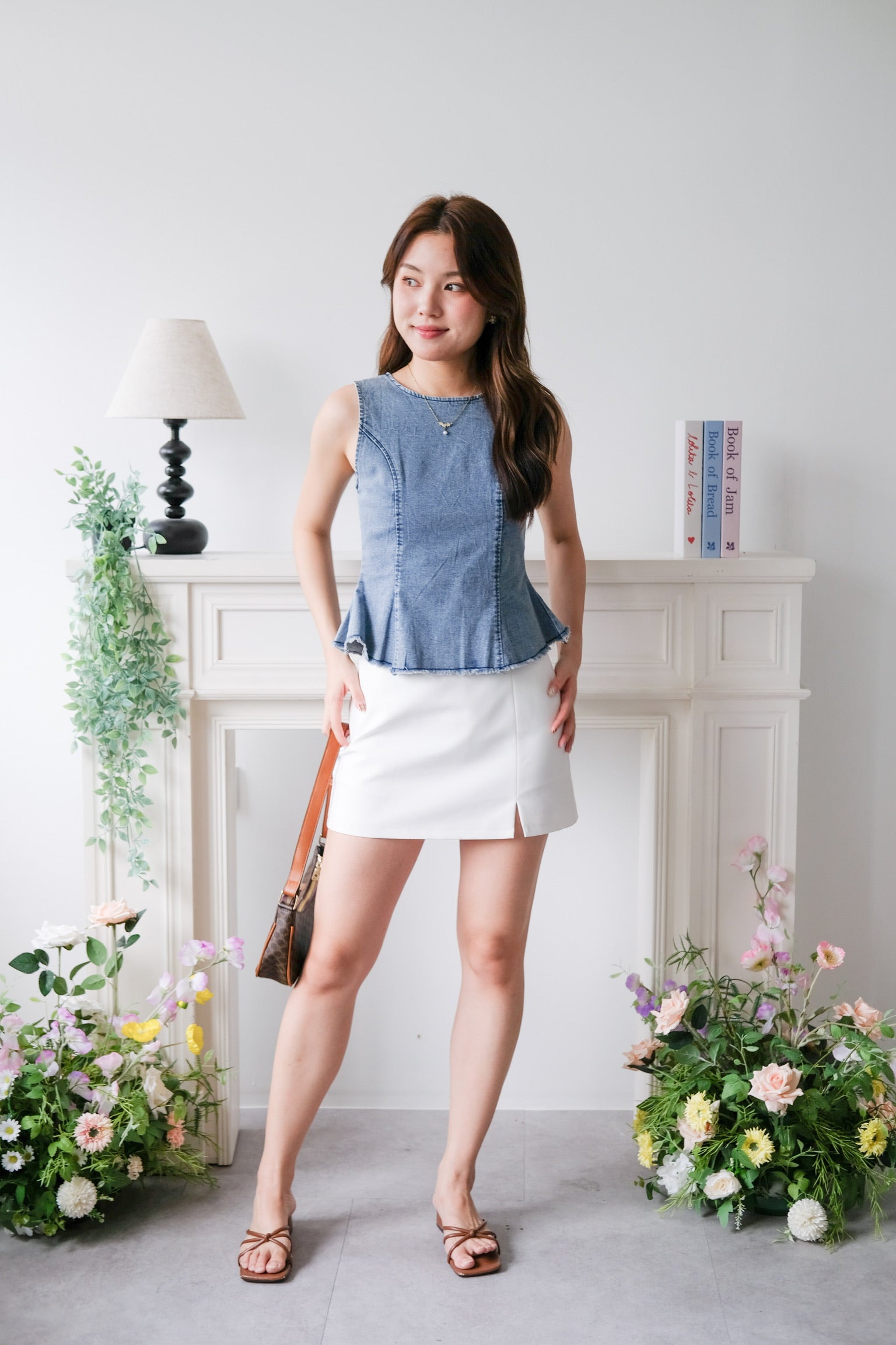 Alda Peplum Denim Top (Light Blue)