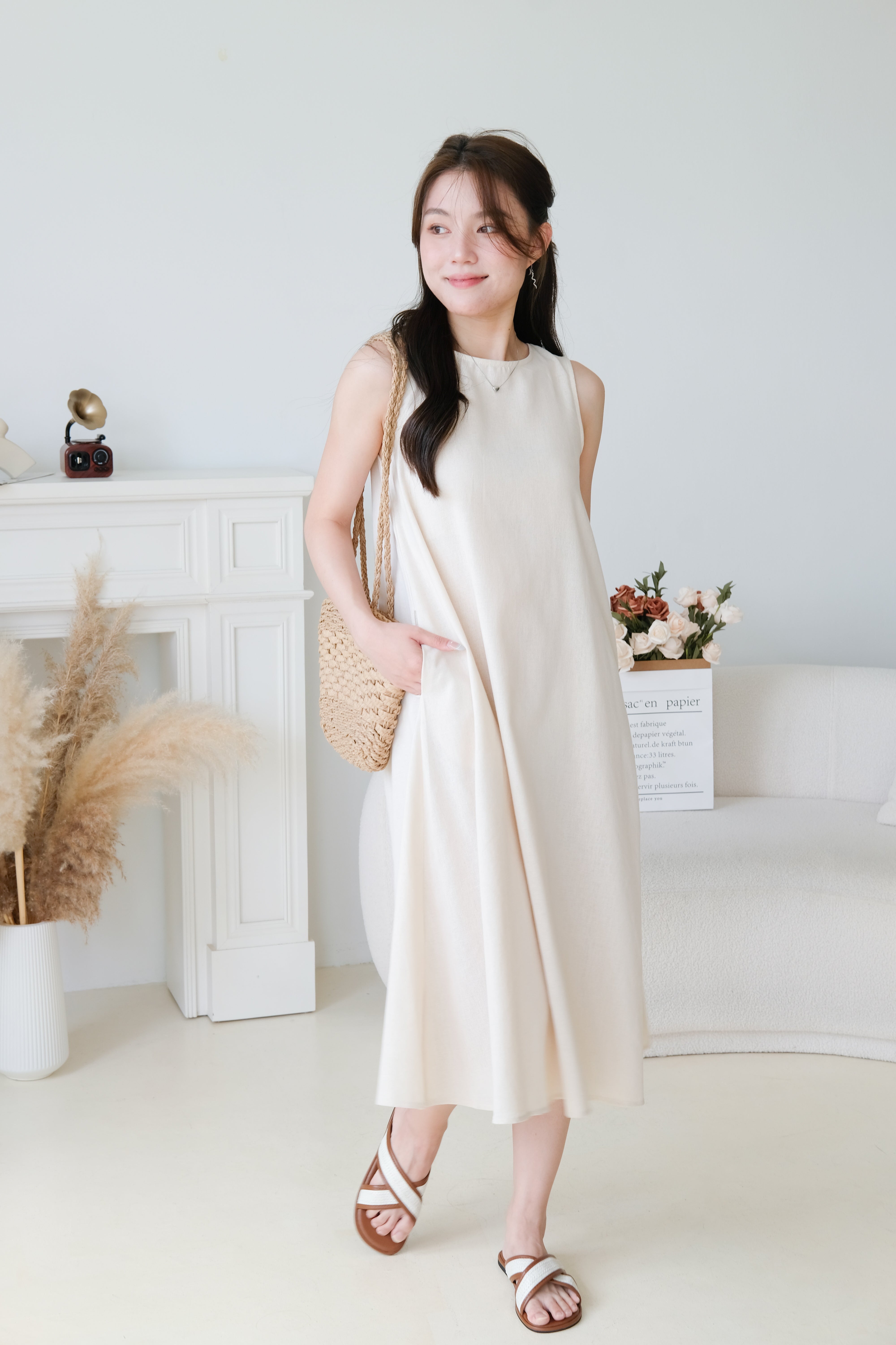 Cara Muji Column Loose Dress (Oat Beige)