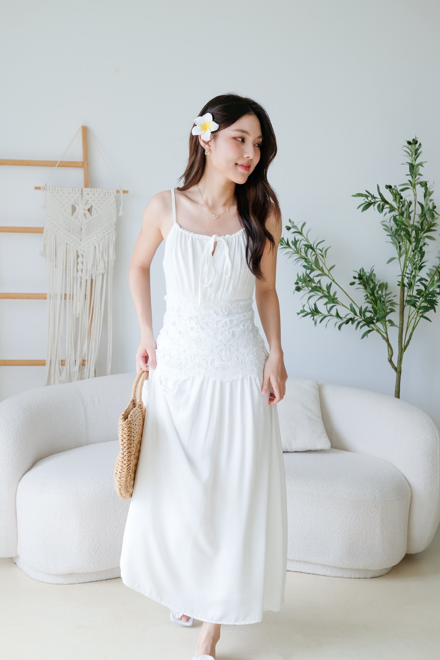 Saphira Crochet Maxi Dress (White)