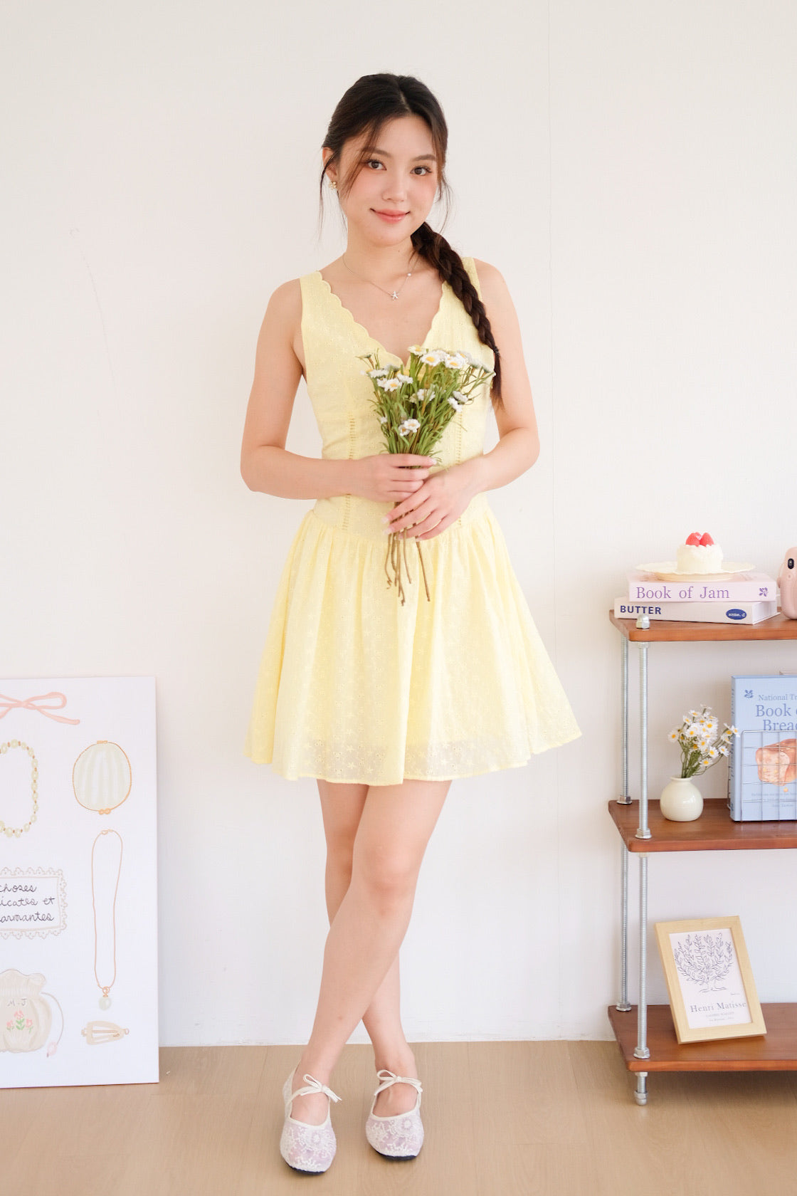 Reyna V Neck Eyelet Skater Dress (Sunshine Yellow)