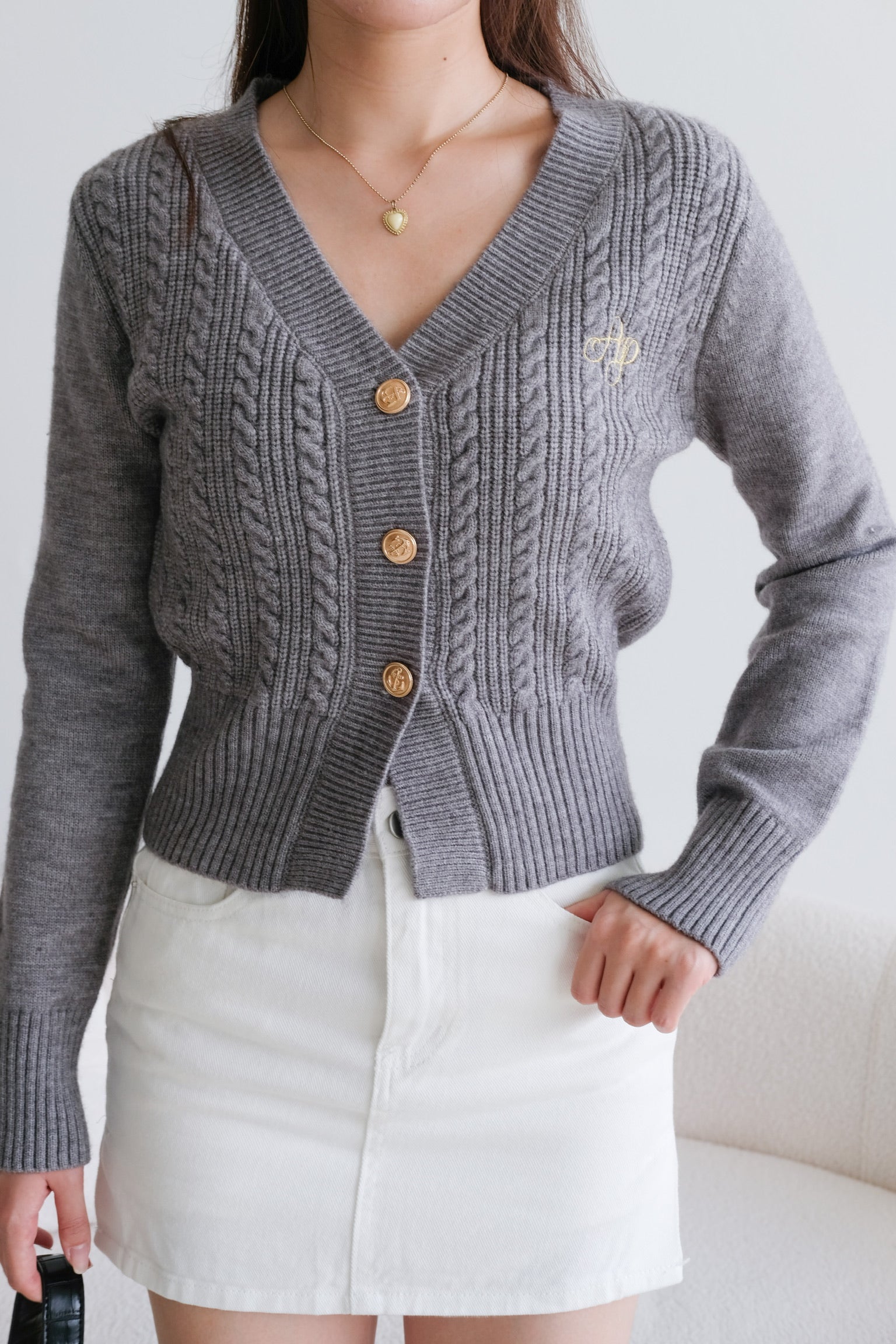 Hermione College Knit Cardigan (Grey)