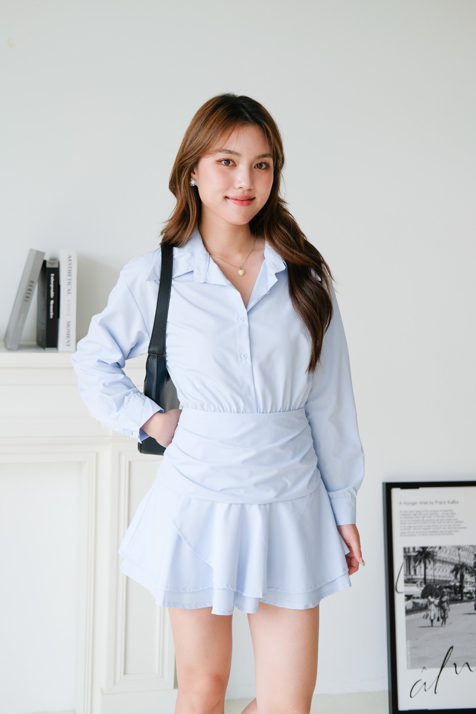 Ji-eun Collared Skater Shirt Dress (Light Blue)