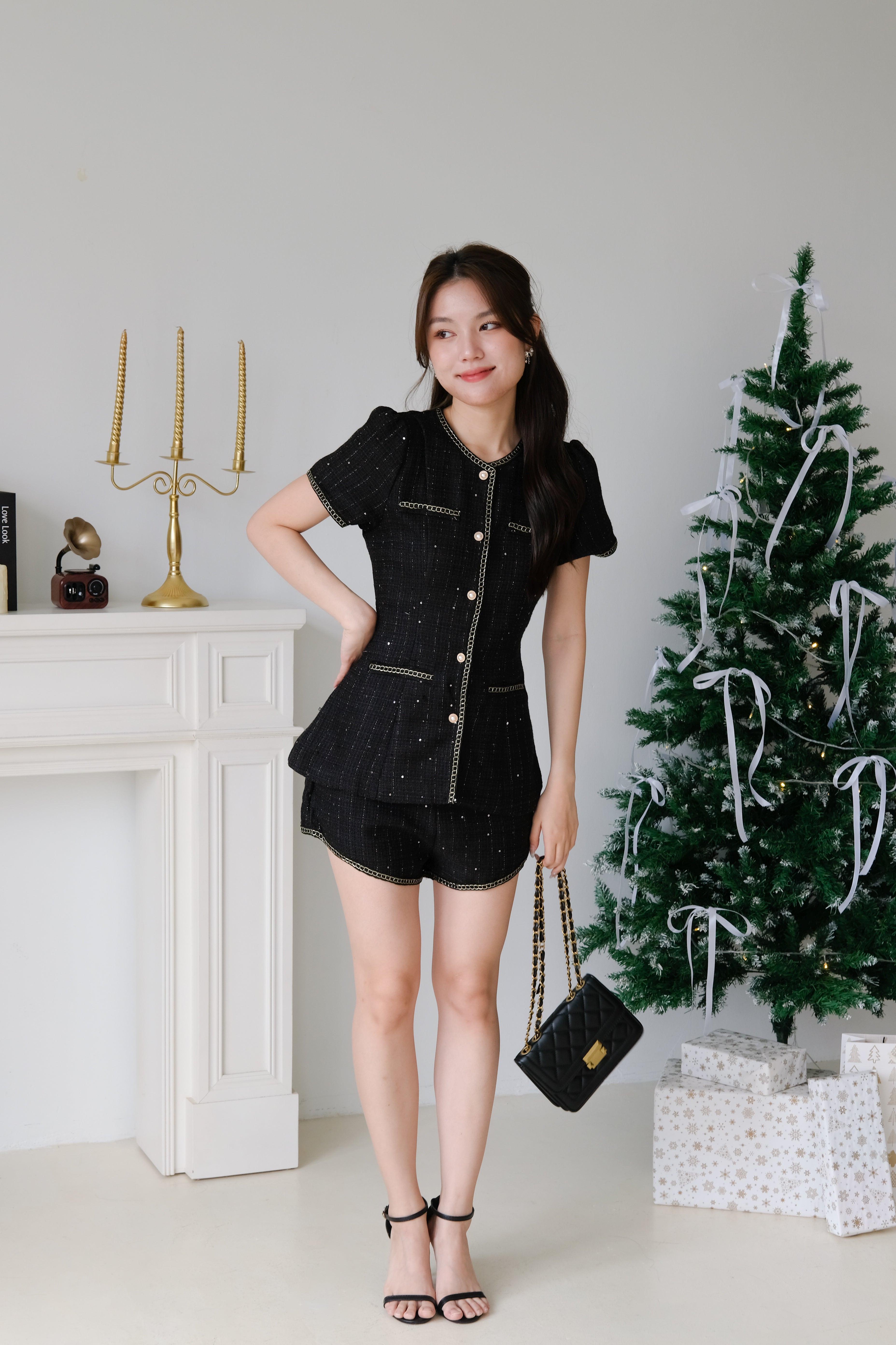 Agnes Trimming Tweed Set (Black)