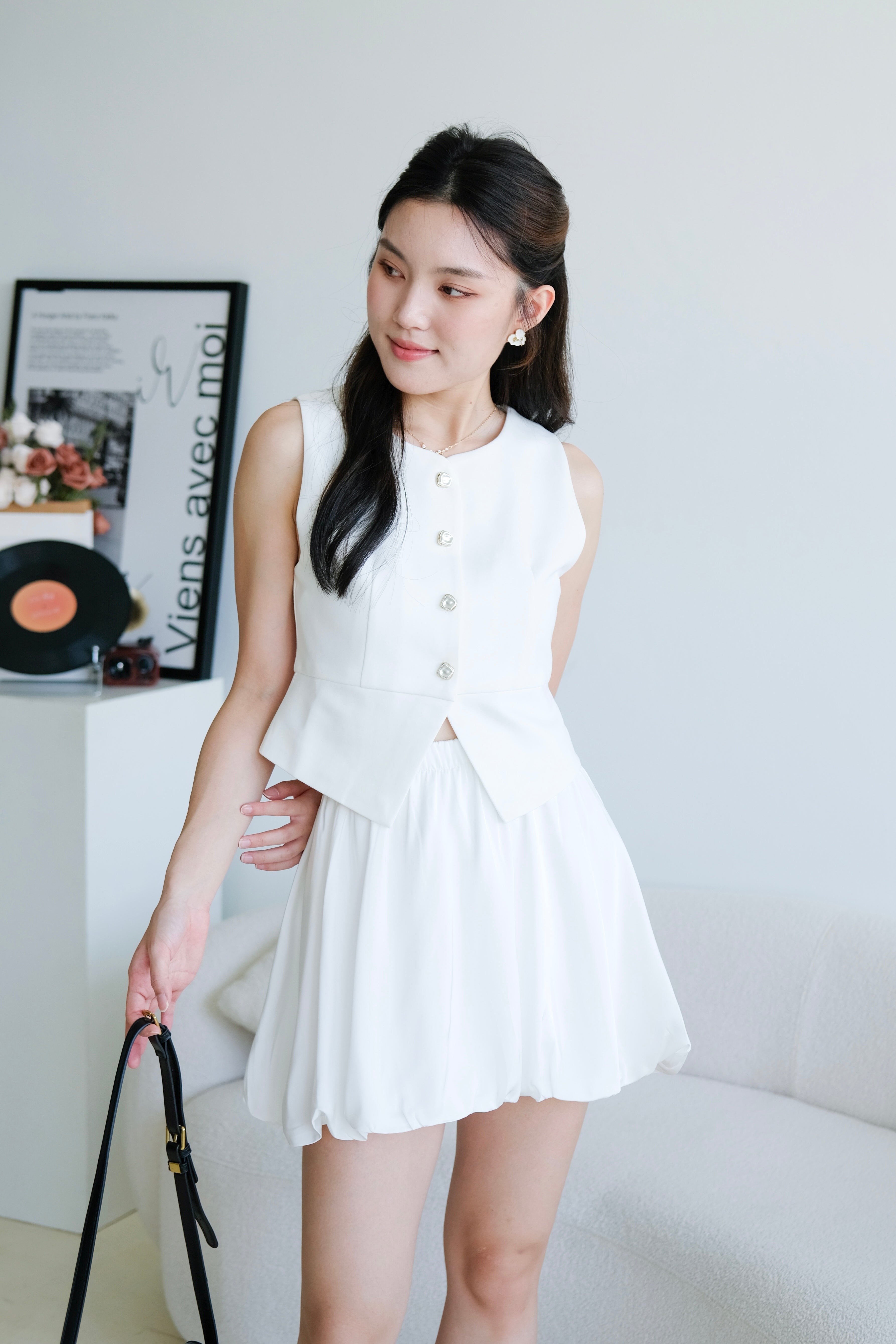 Valerie Round Neck Vest Top (White)
