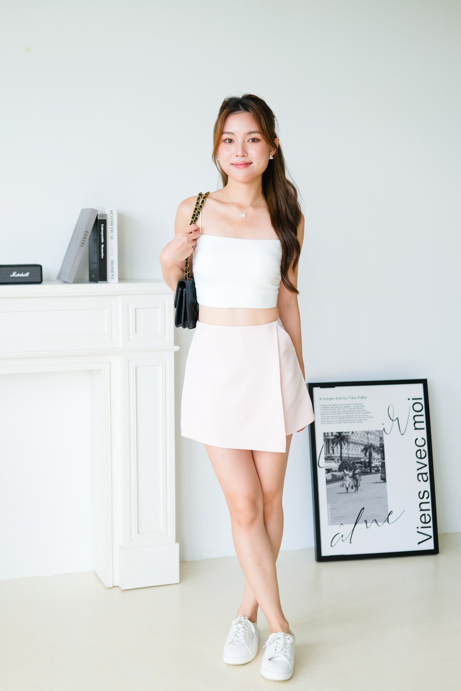 Arden Wrapped Elastic Waist Skorts (Pale Pink)