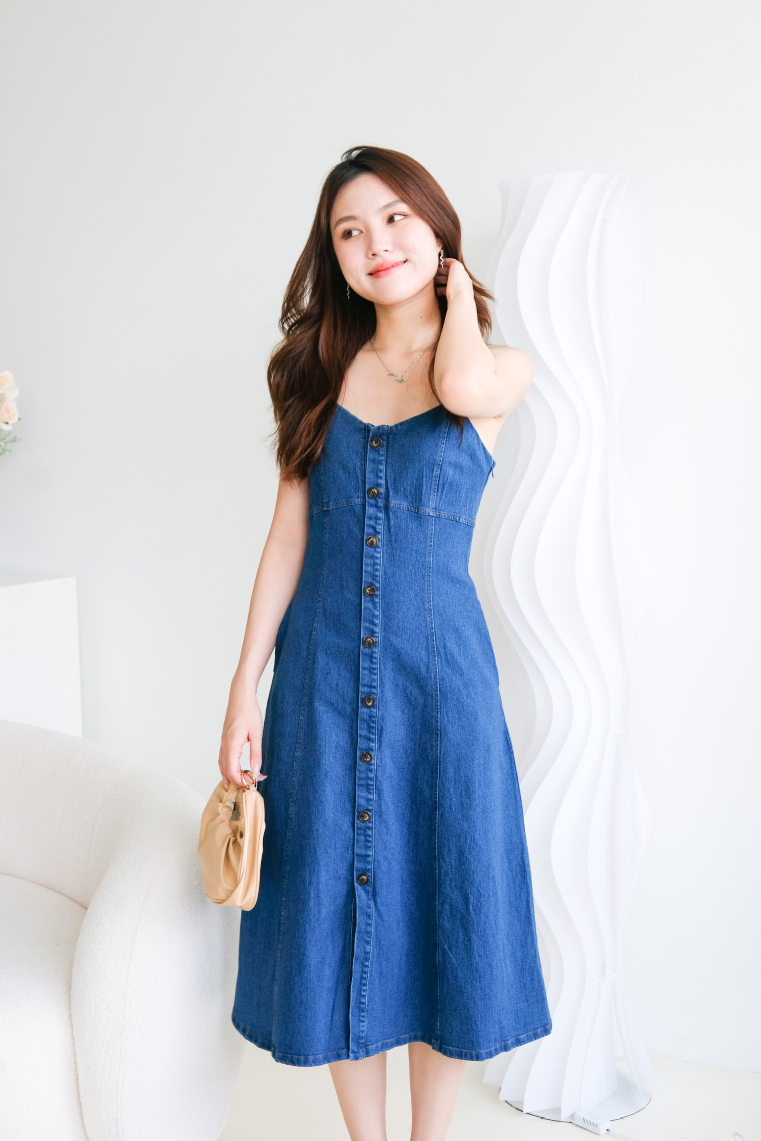 Alyssa Buttoned Denim Dress (Dark Blue)