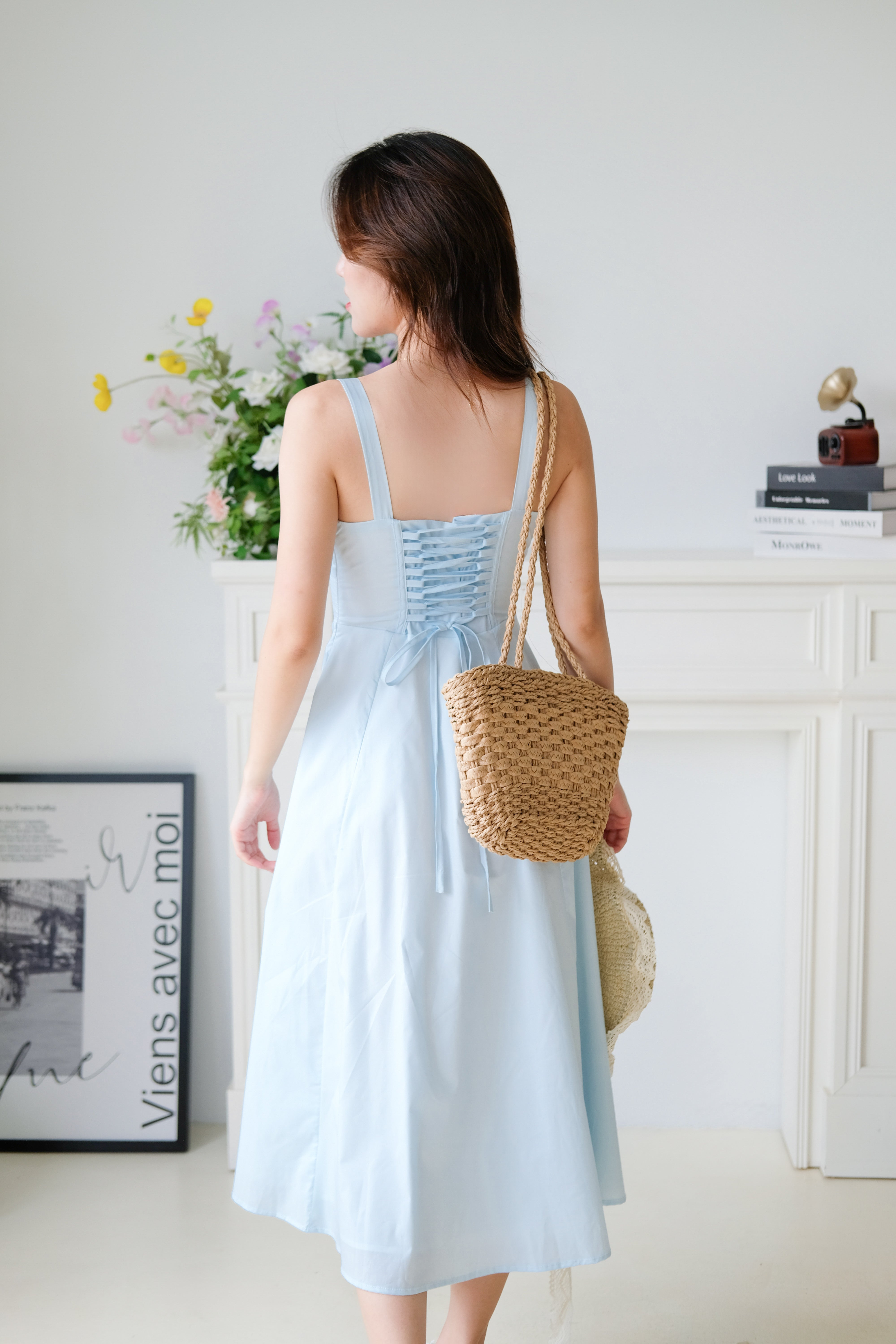 Claire Ruched Slit Midaxi Dress (Sky Blue)