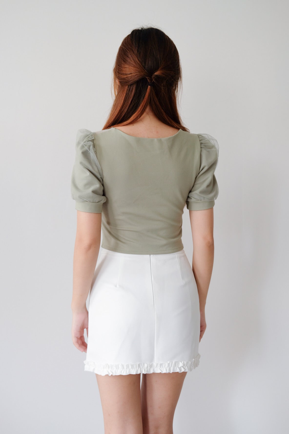 Green Ruched Puff Sleeve Top