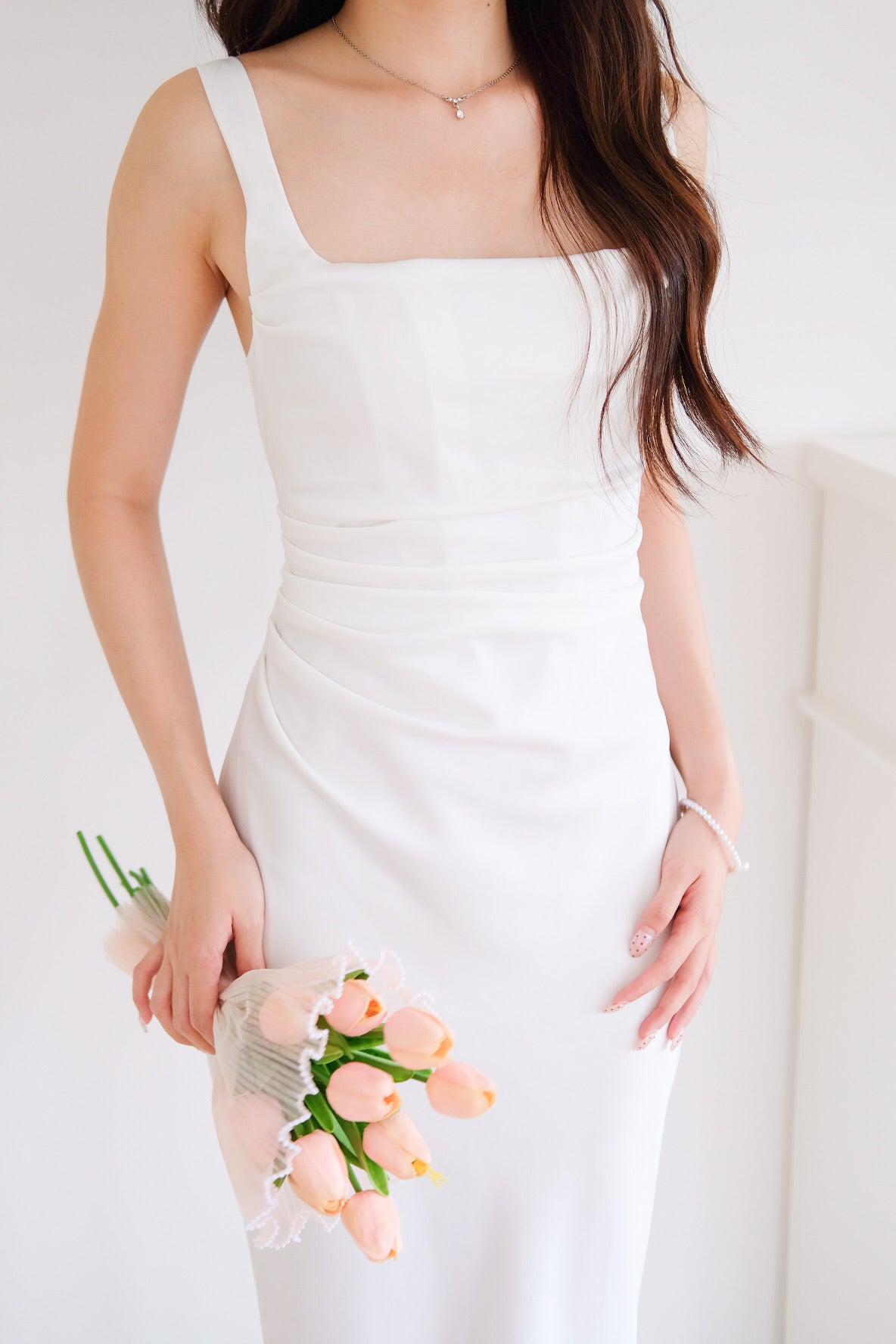 Adora Satin Mermaid Maxi Dress (White)