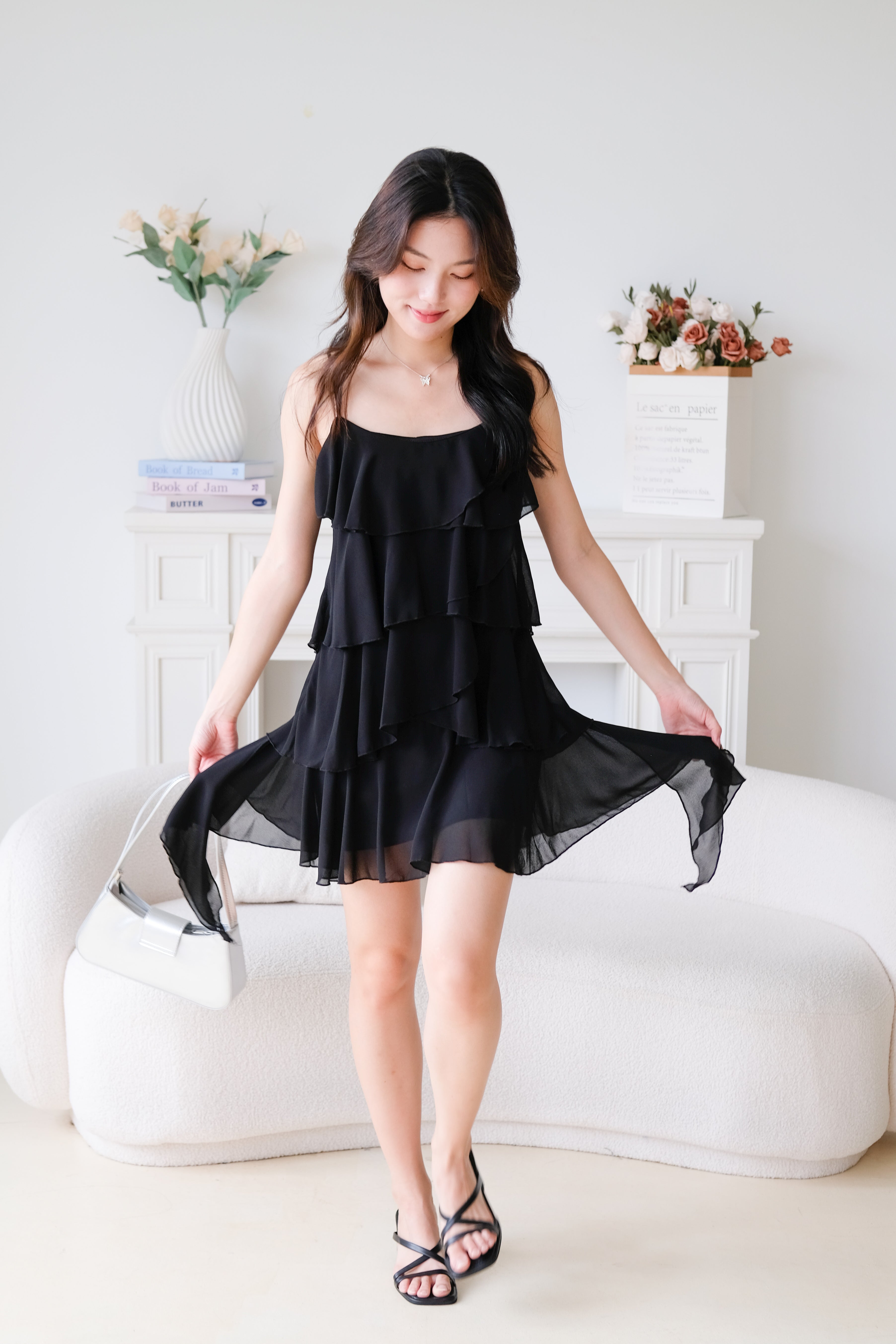 Pixie Layered Ruffle Dress (Black)