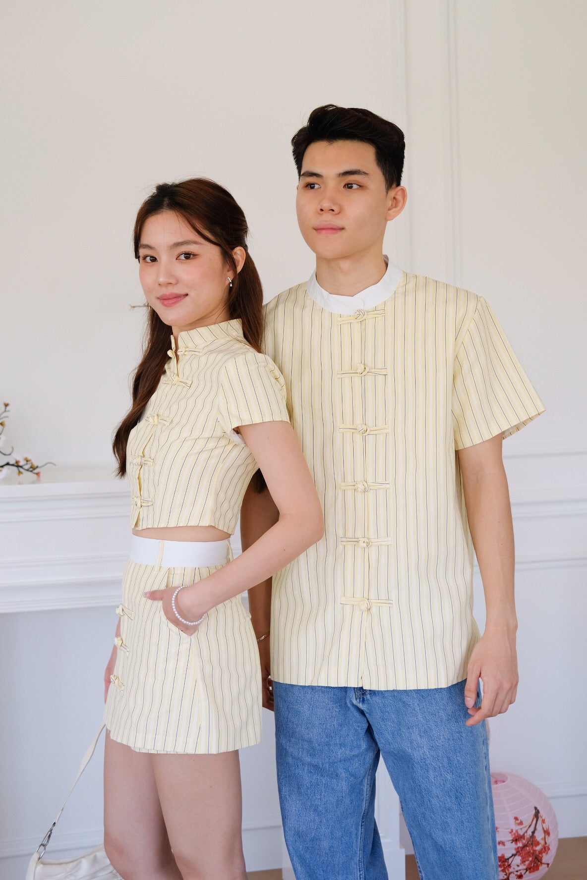 Jane Striped Cheongsam Set (Yellow)