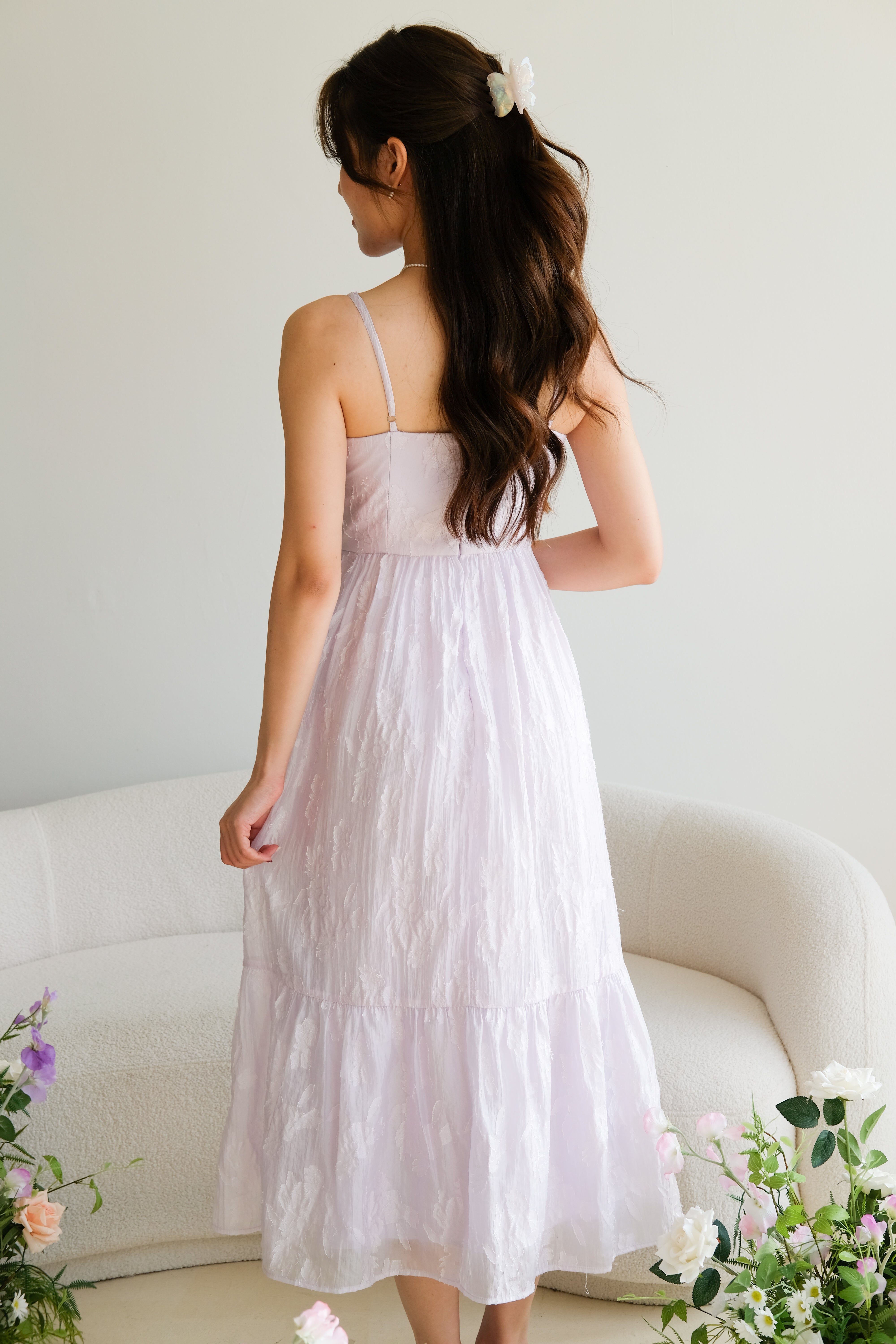 Whimsical Padded Organza Floral Maxi Dress (Pastel Lilac)