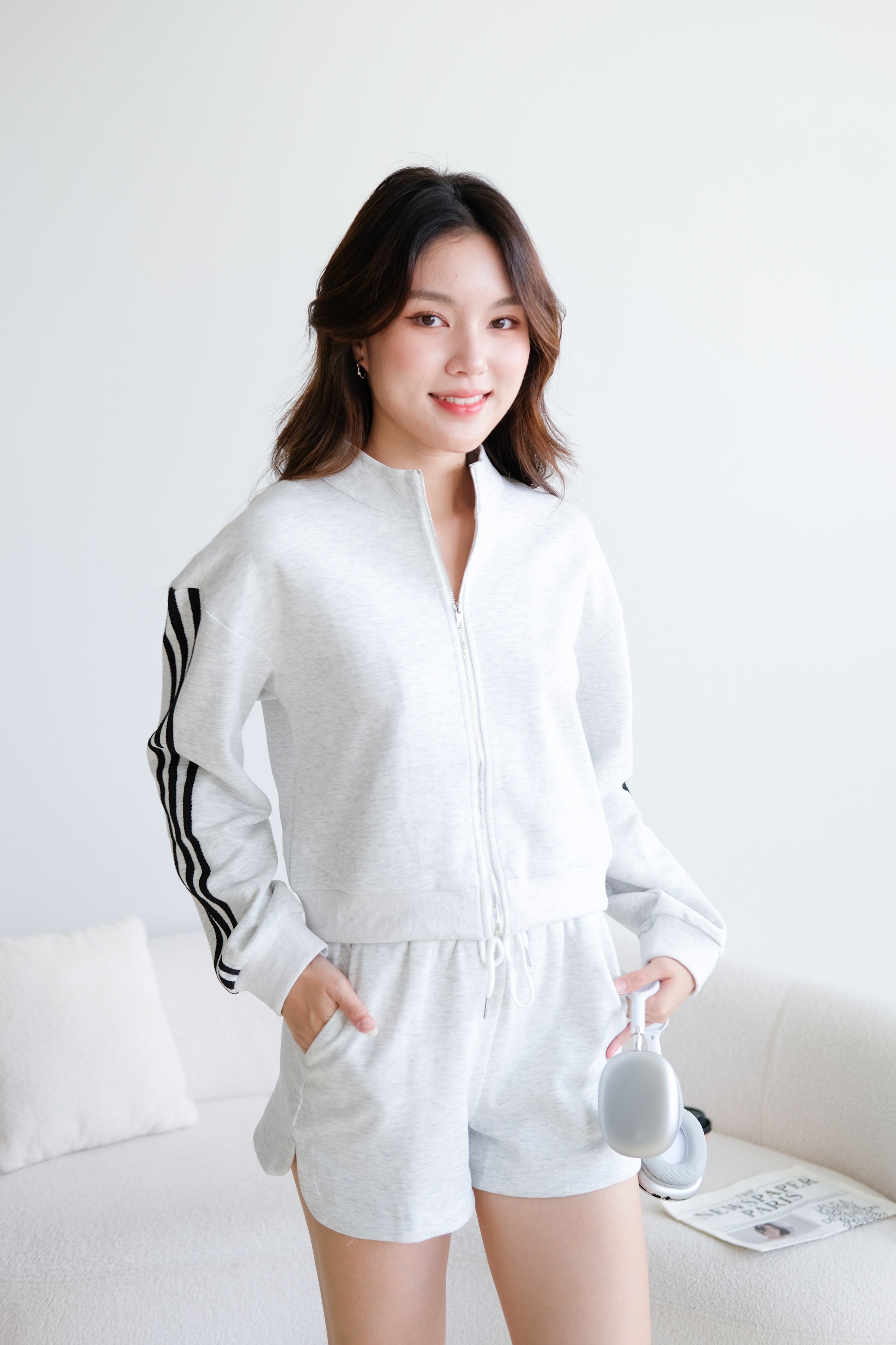 Day Off Stripes Lounge Set (Light Grey)