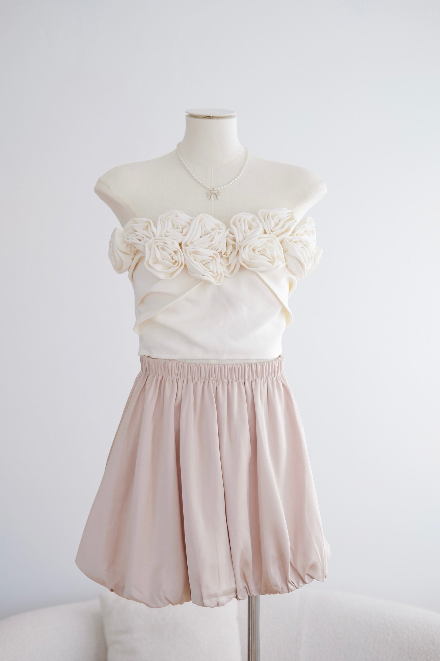 Cream Off-Shoulder 3D Floral Tube Top