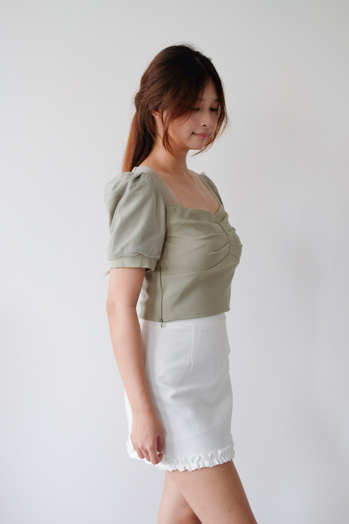 Ruffle Hem A-Line White Skirt