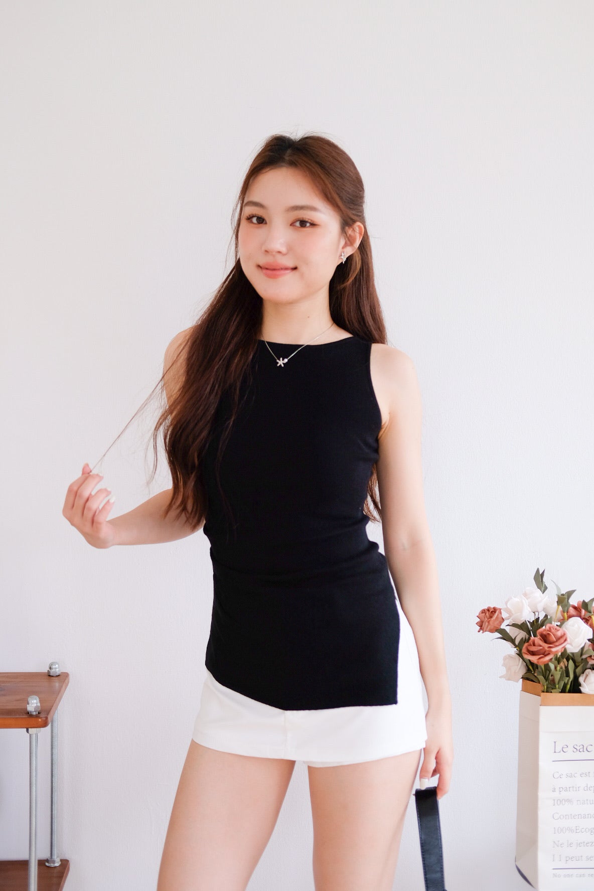 Velisse Boatneck Ruched Top (Black)