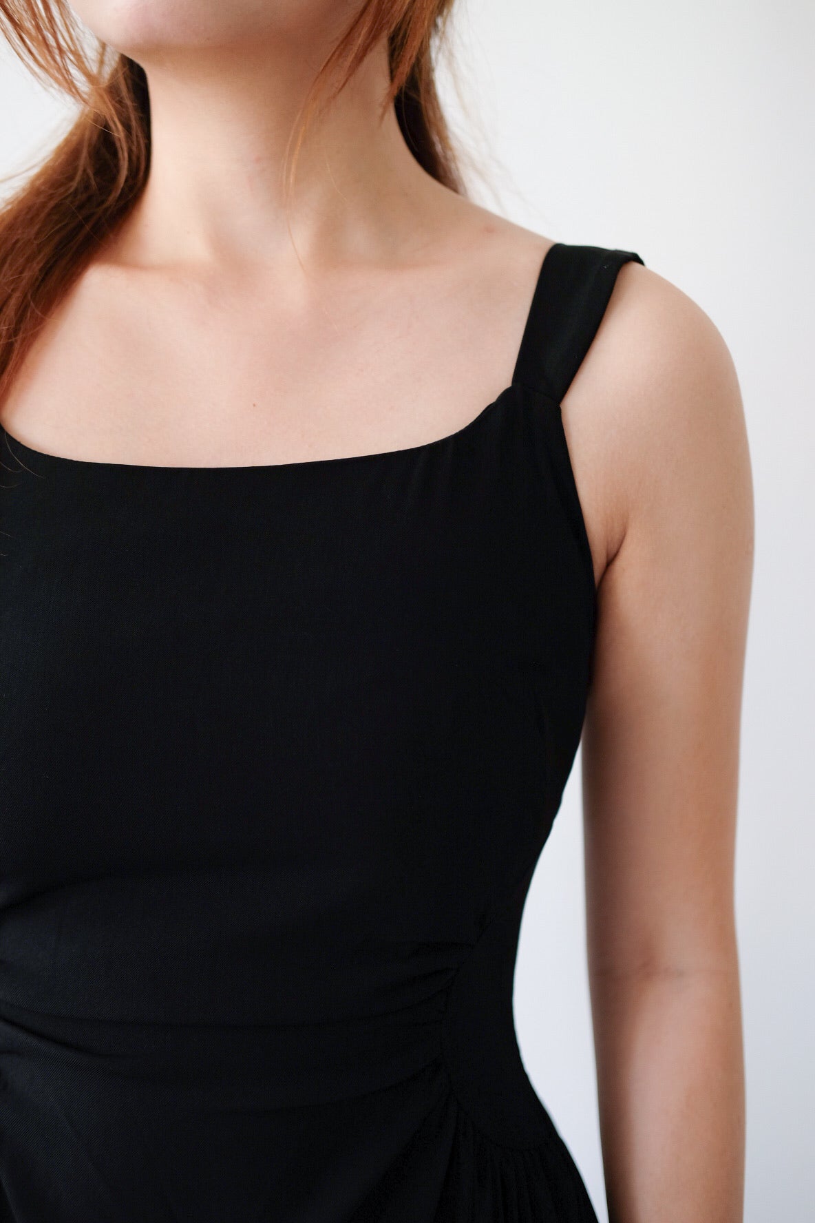 Black Ruched Midi Dress